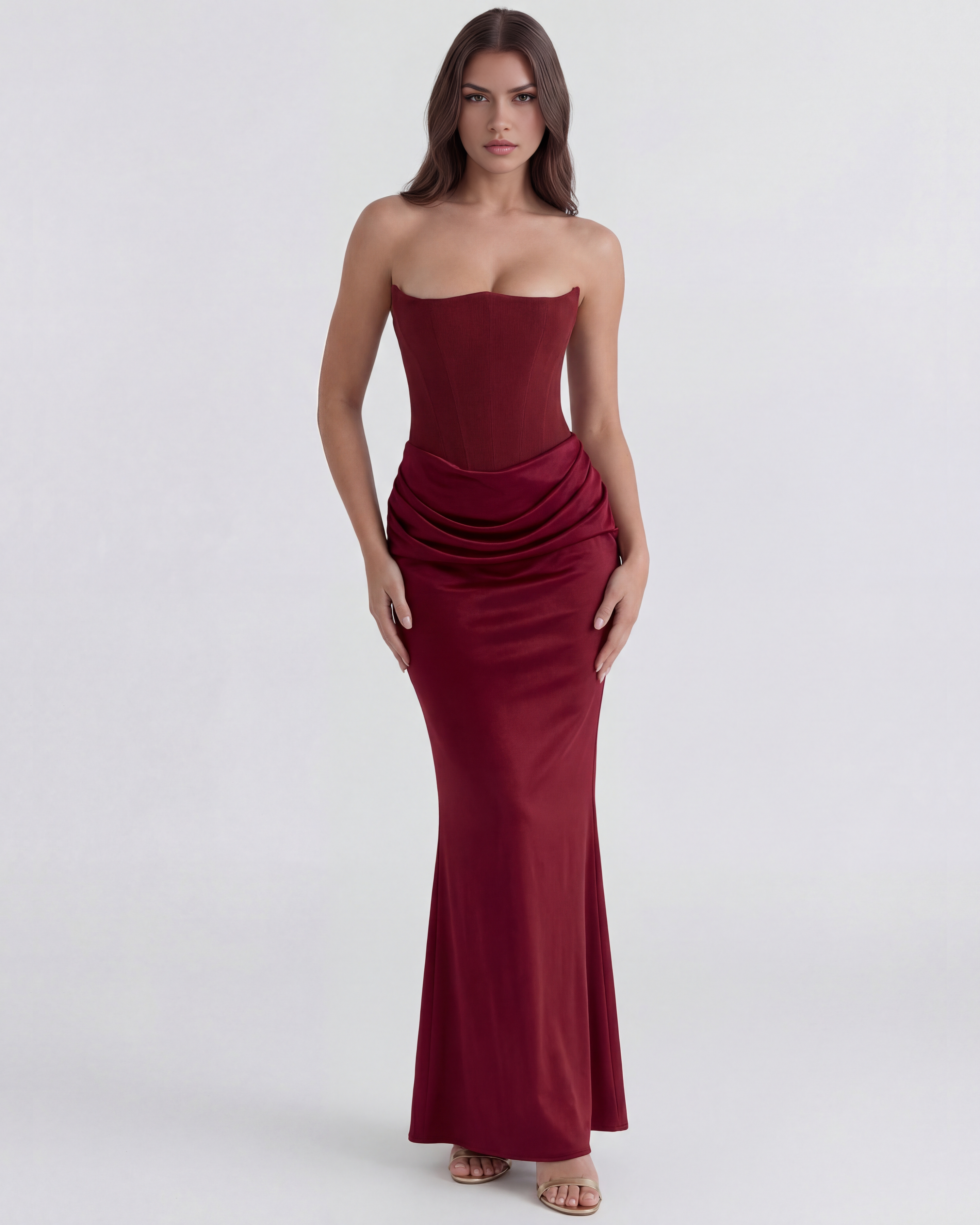 Sculpted corset strapless maxi dress for women | Rosalind