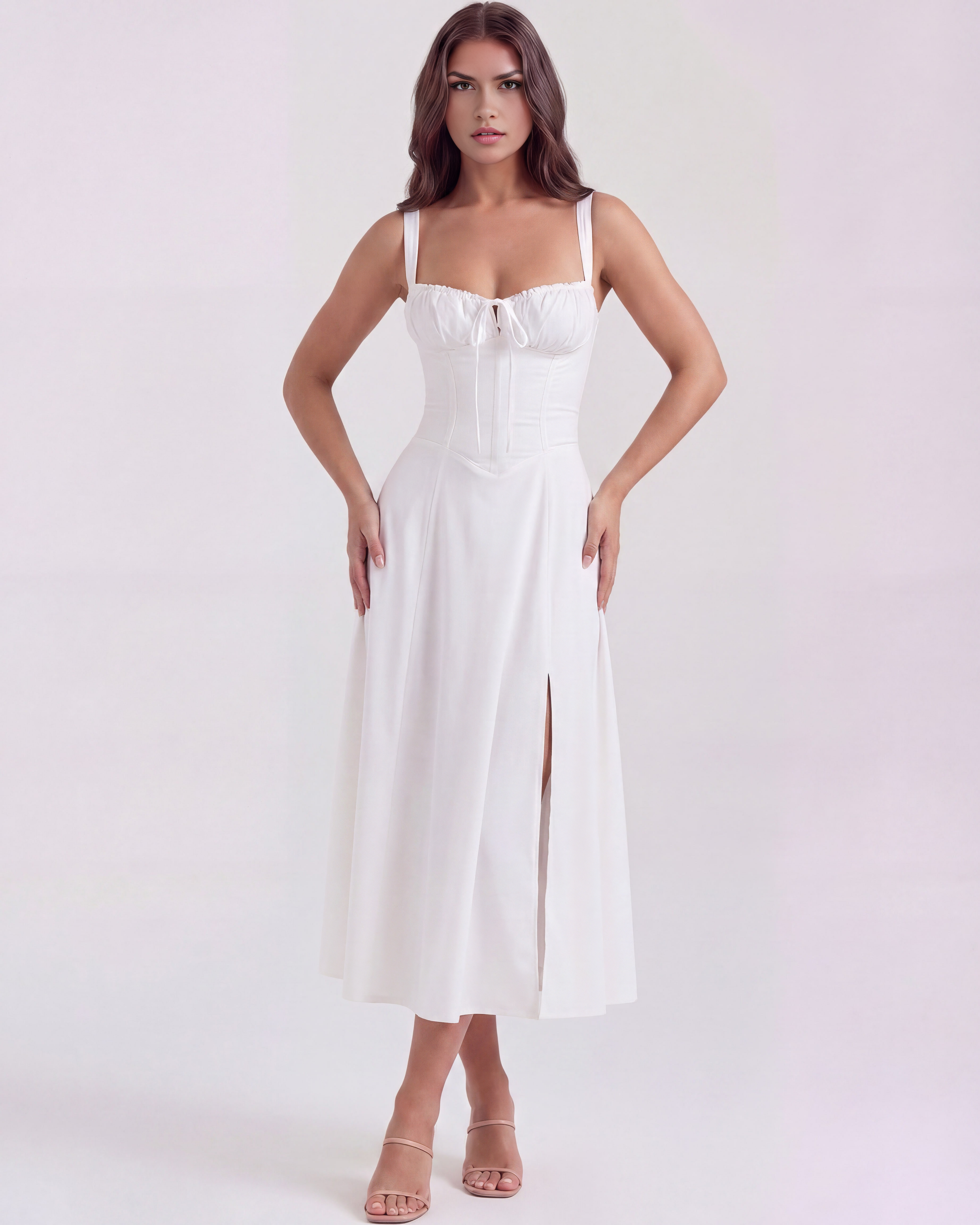 Corseted midi dress for women | Aurora