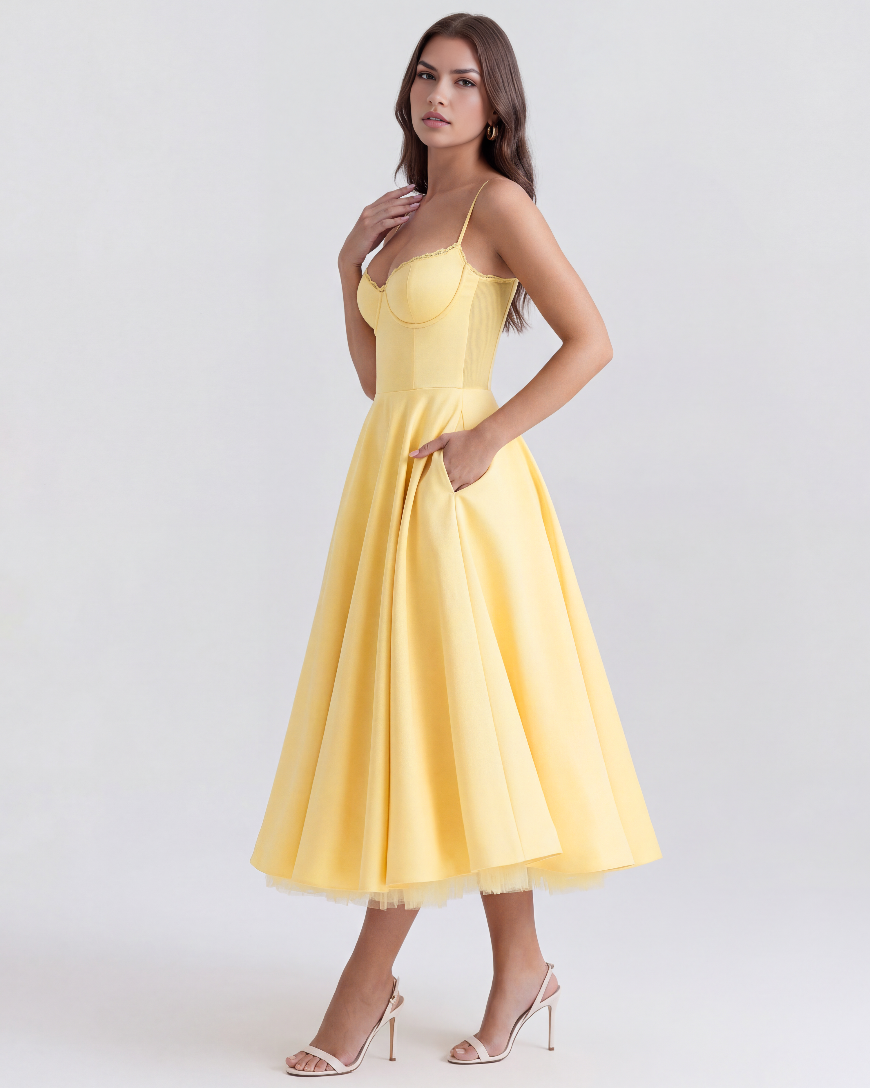 Satin boned corset midi dress for women | Selene