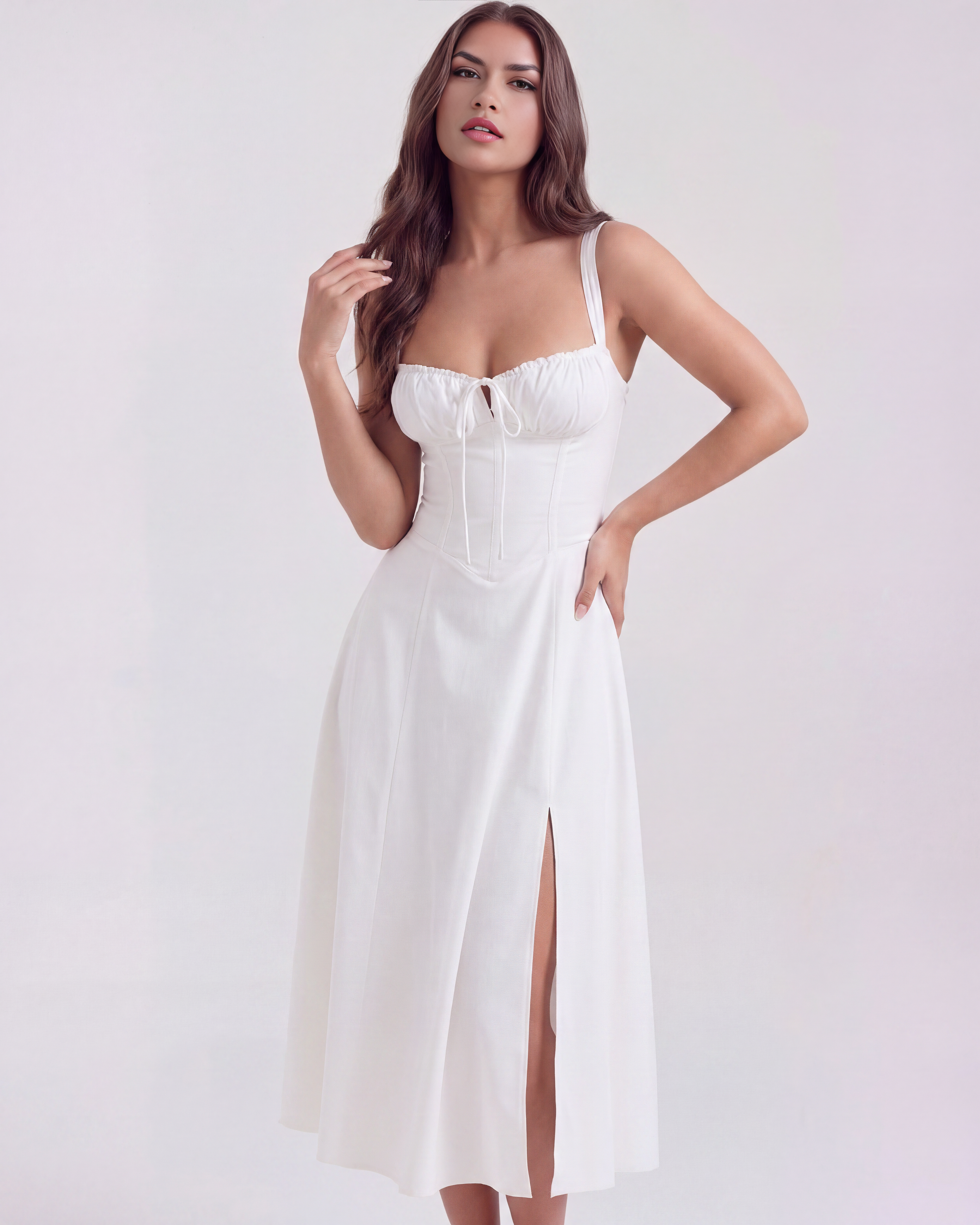 Corseted midi dress for women | Aurora