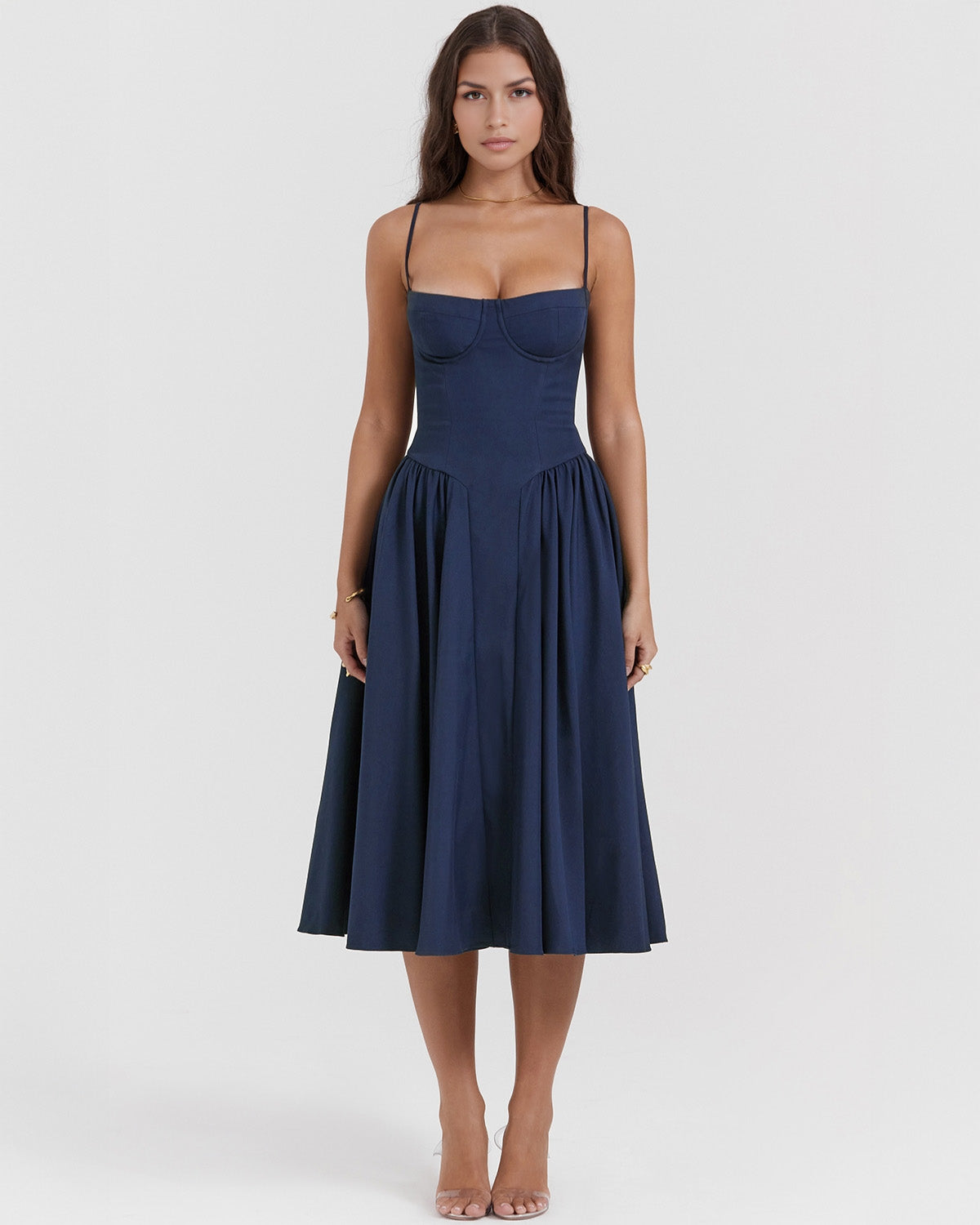 Sweetheart neckline boned midi dress for women | Francesca