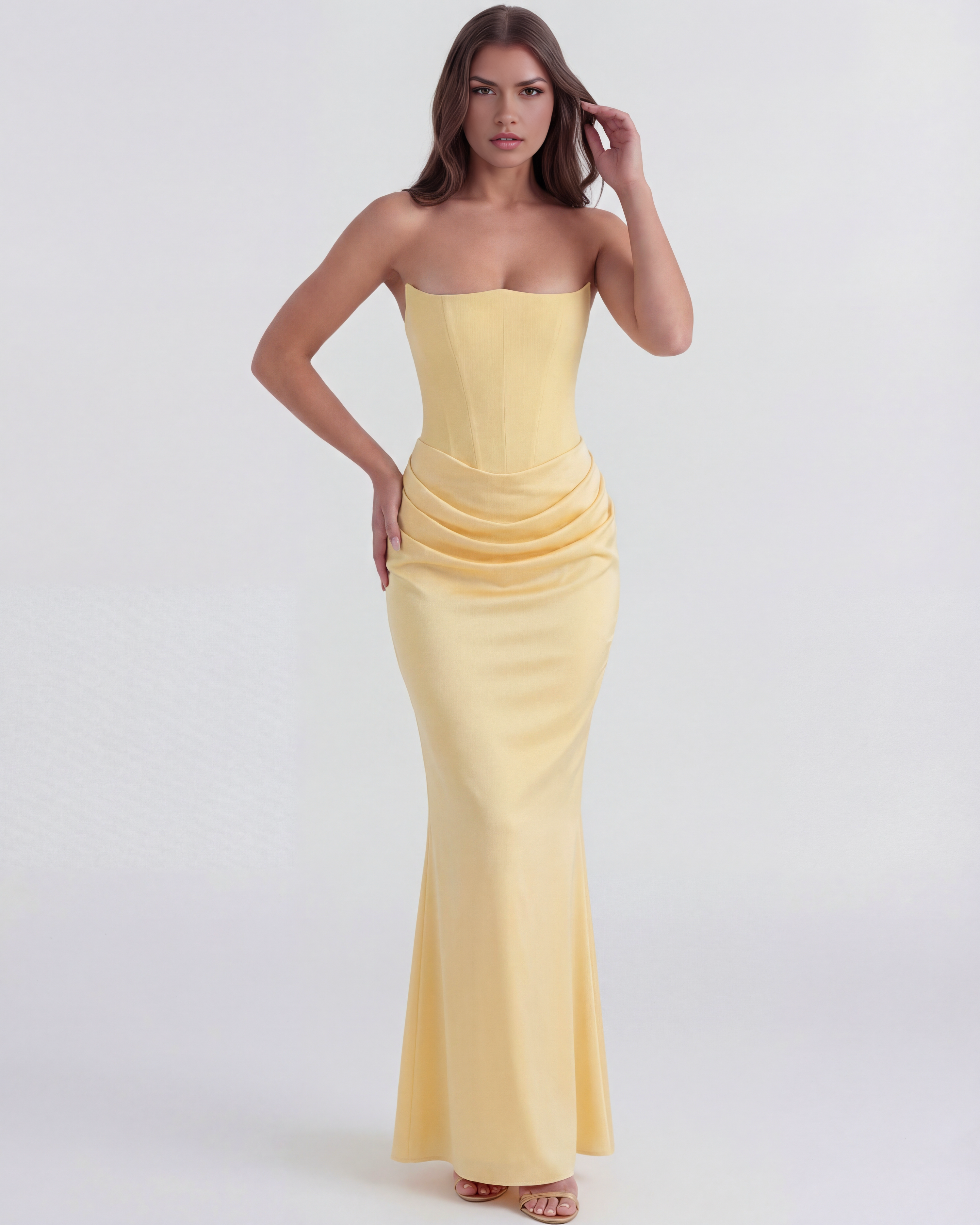 Sculpted corset strapless maxi dress for women | Rosalind