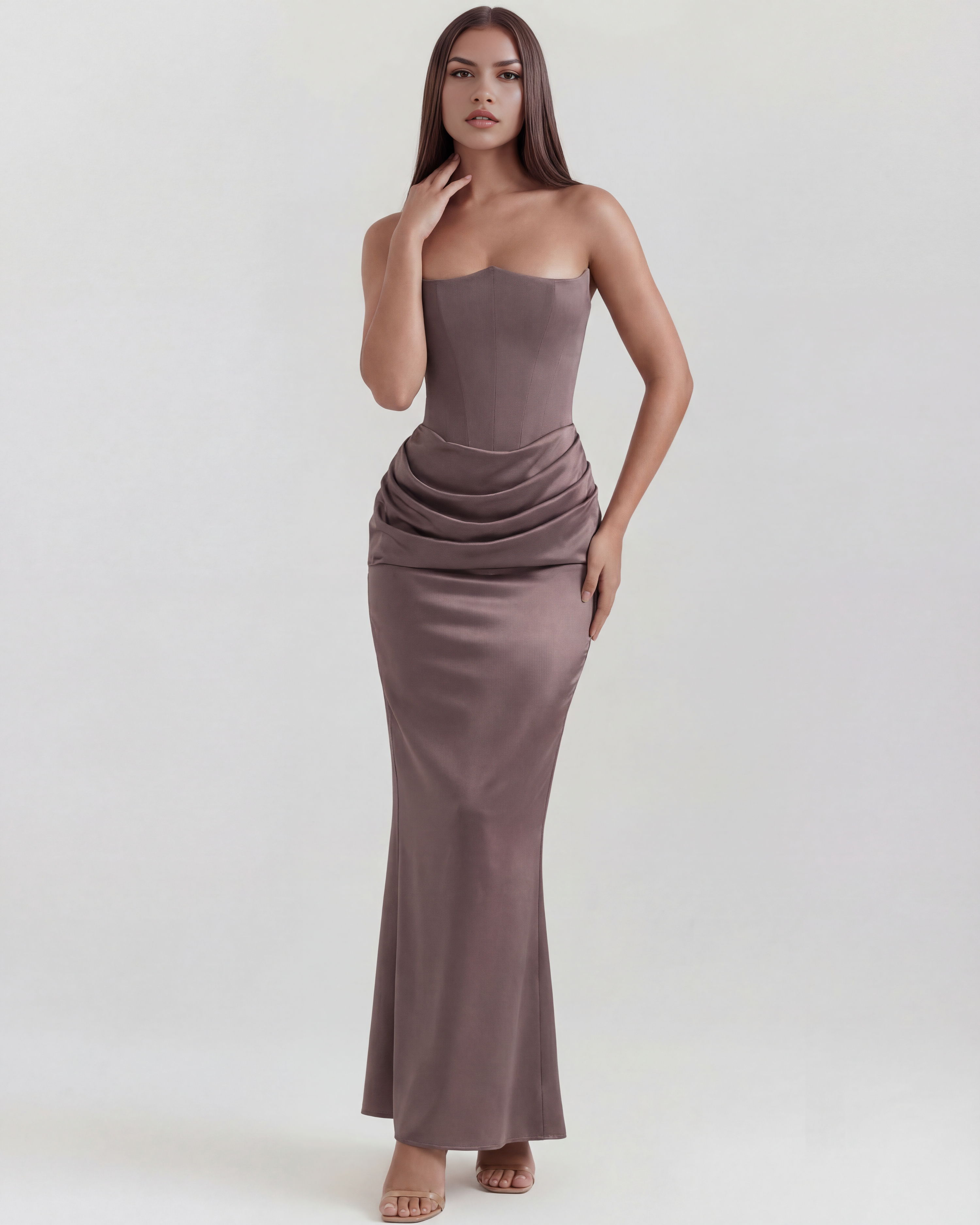Sculpted corset strapless maxi dress for women | Rosalind