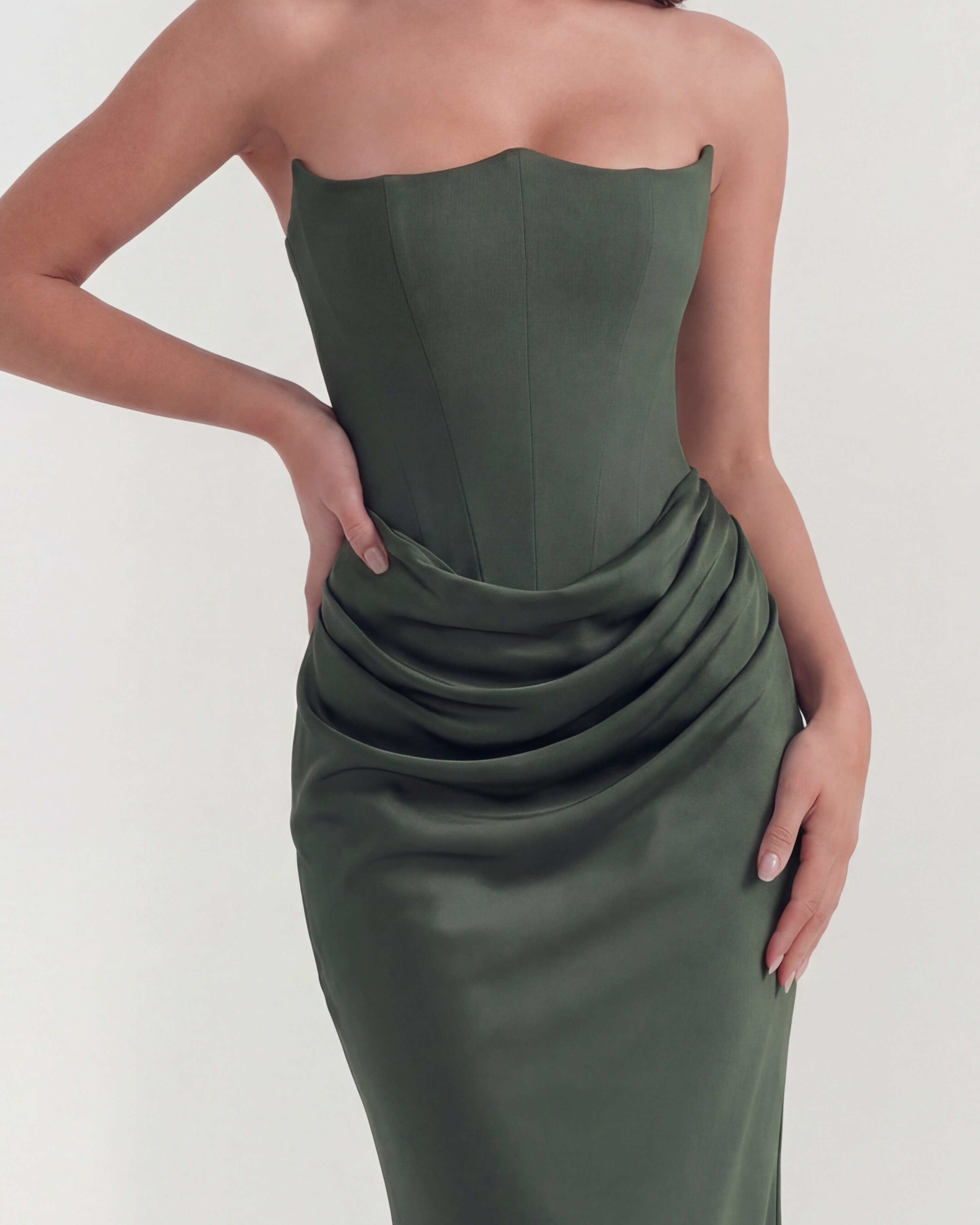 Sculpted corset strapless maxi dress for women | Rosalind
