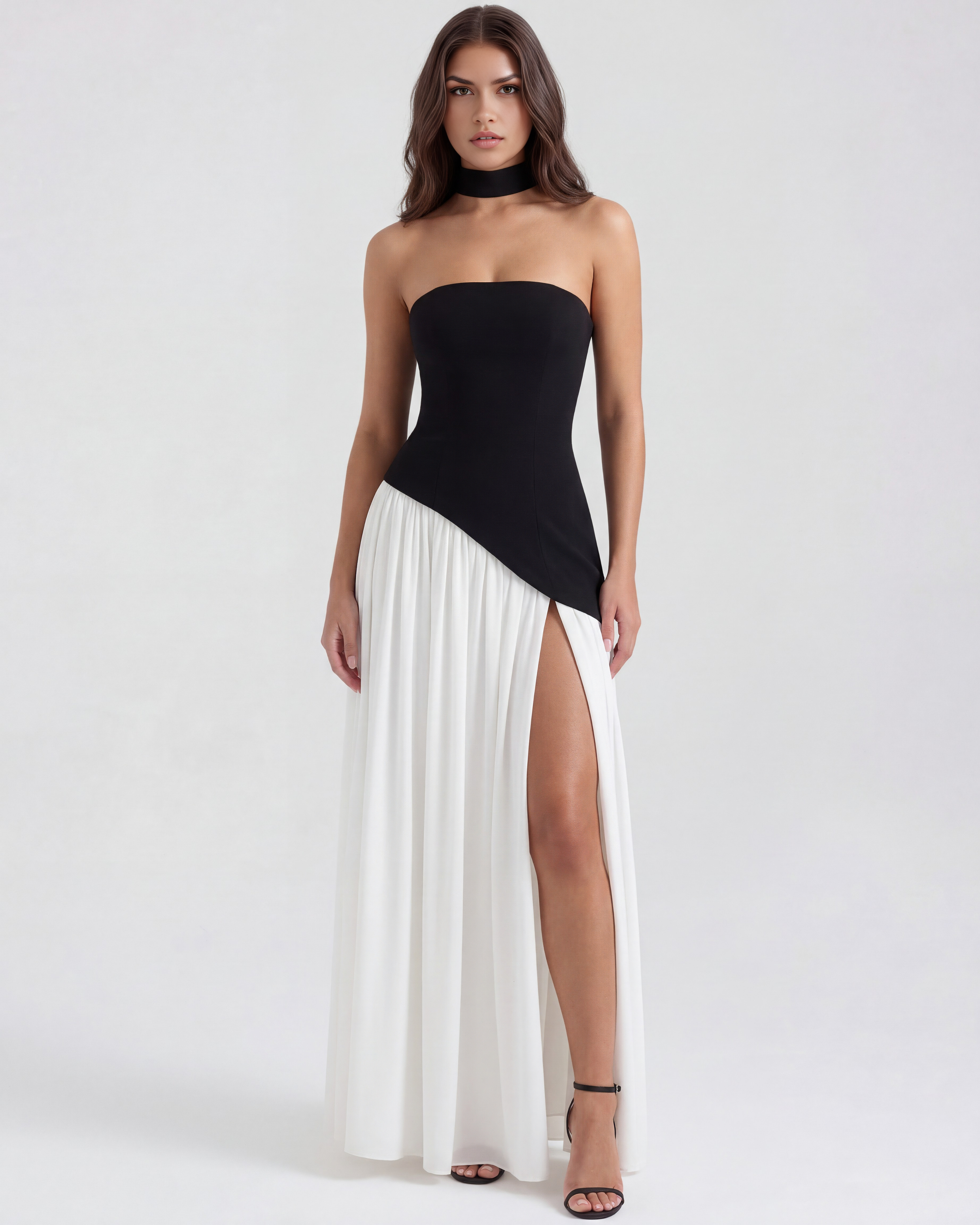 Structured bodice crepe maxi dress for women | Serena
