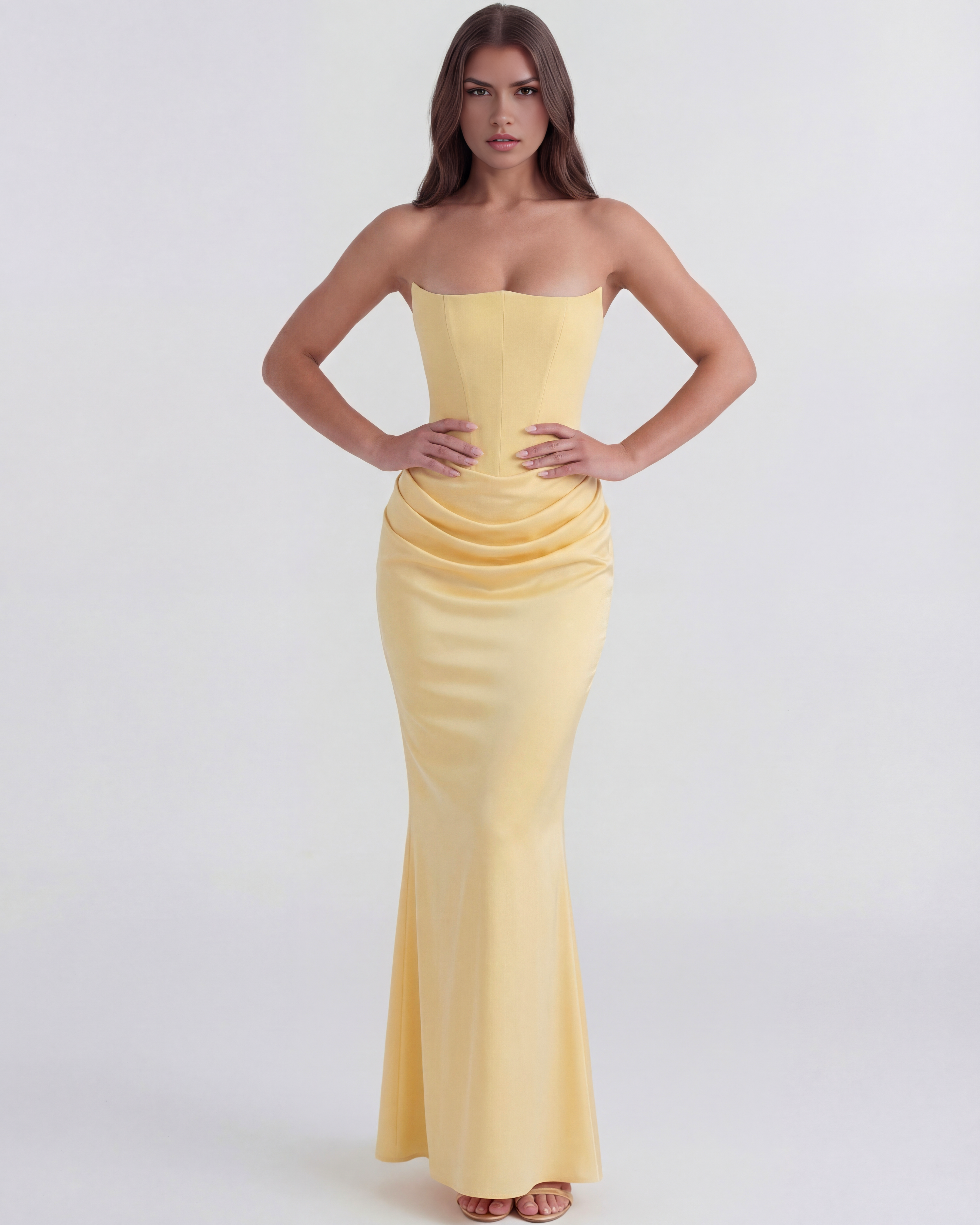 Sculpted corset strapless maxi dress for women | Rosalind