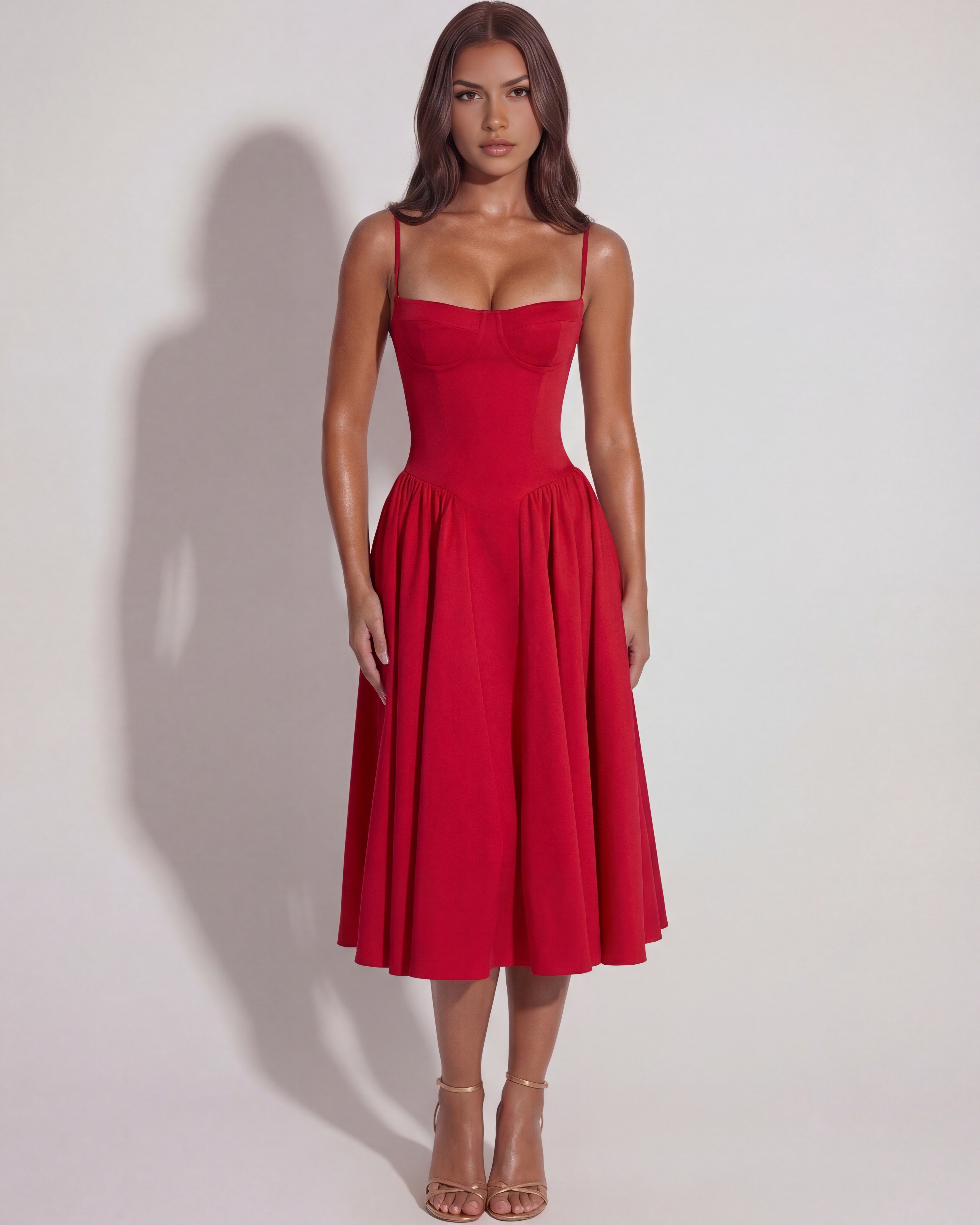 Sweetheart neckline boned midi dress for women | Francesca