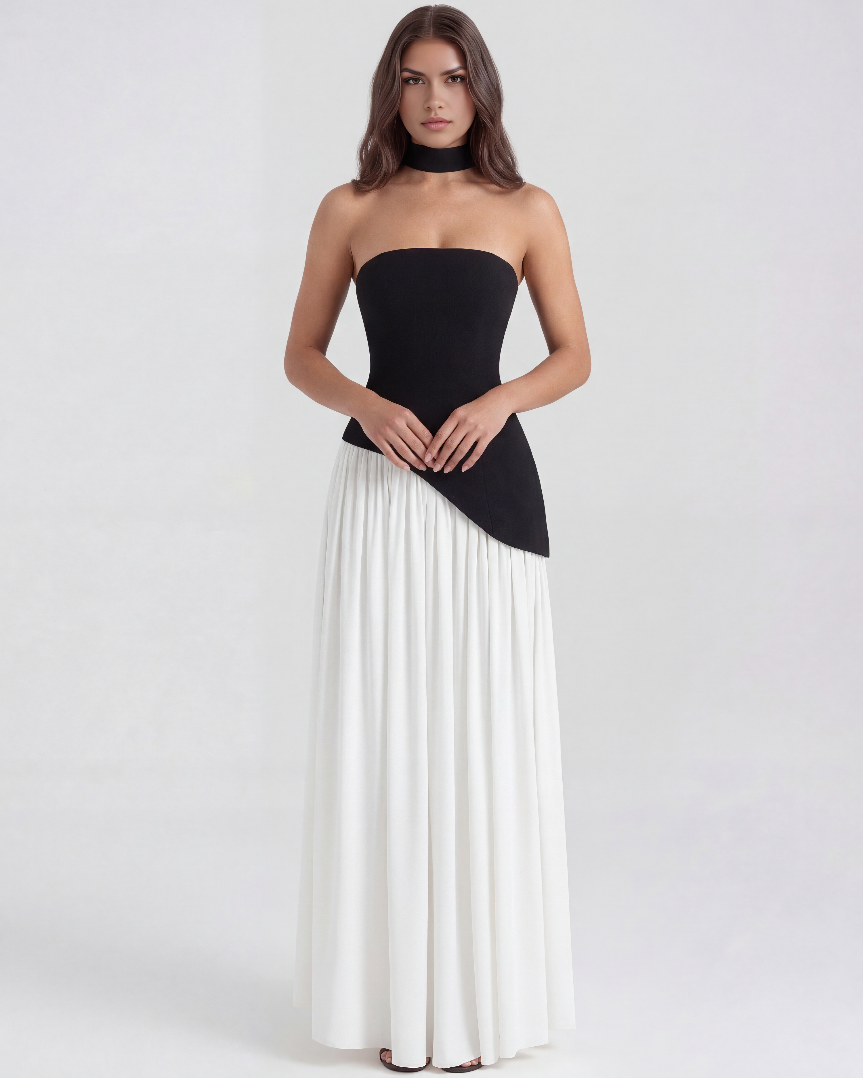 Structured bodice crepe maxi dress for women | Serena