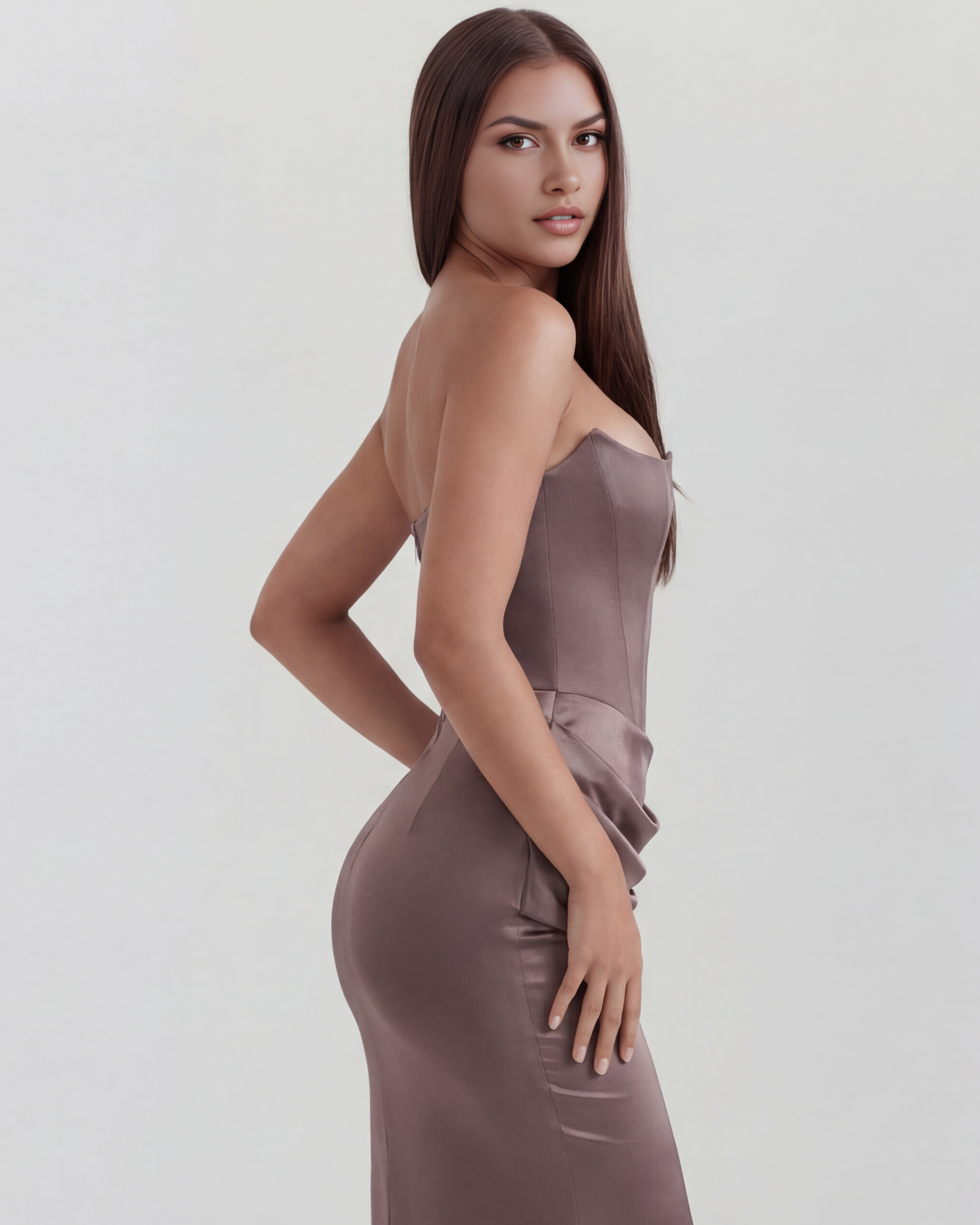 Sculpted corset strapless maxi dress for women | Rosalind