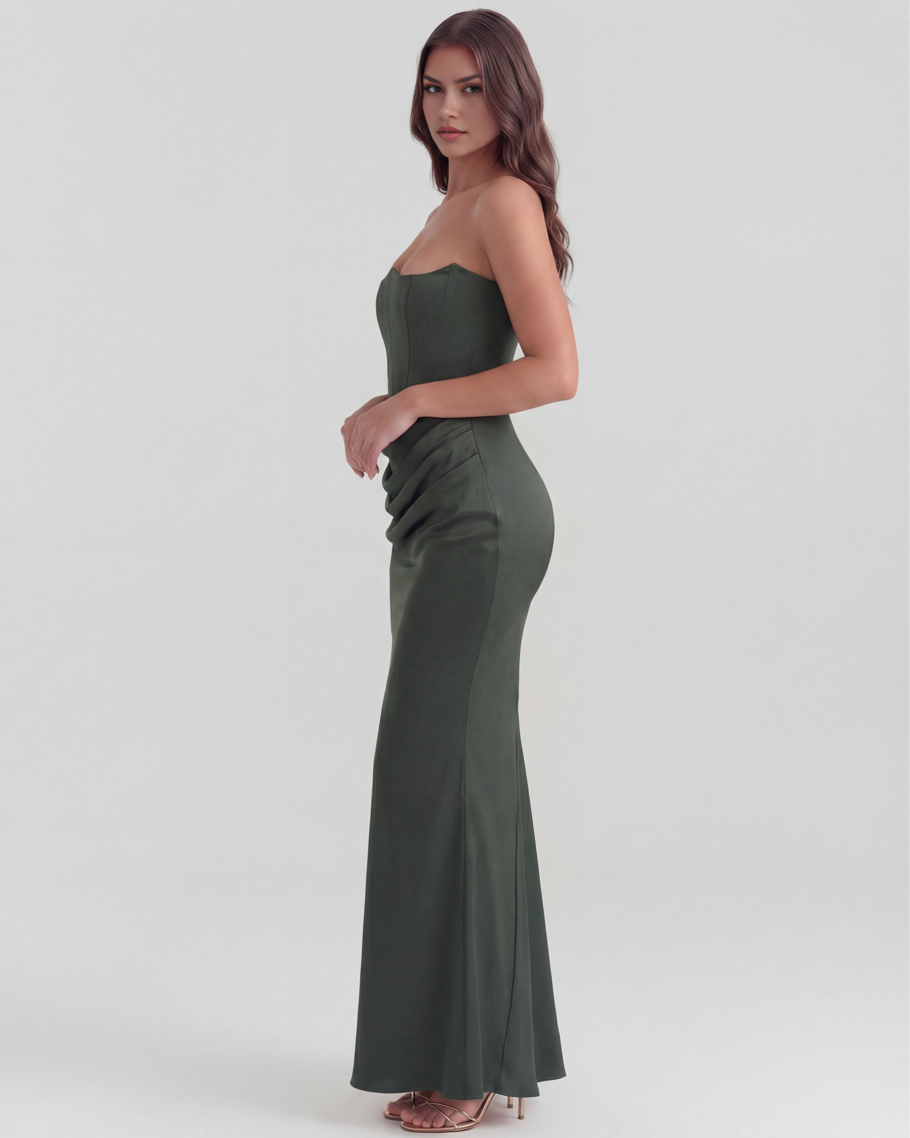 Sculpted corset strapless maxi dress for women | Rosalind