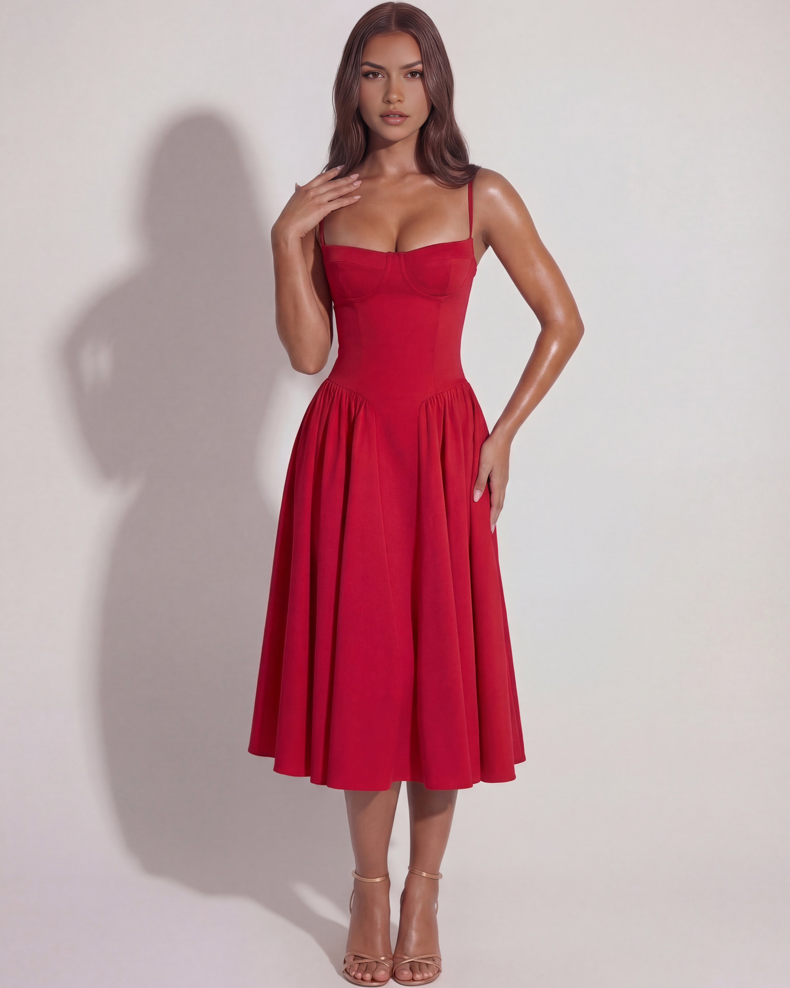 Sweetheart neckline boned midi dress for women | Francesca