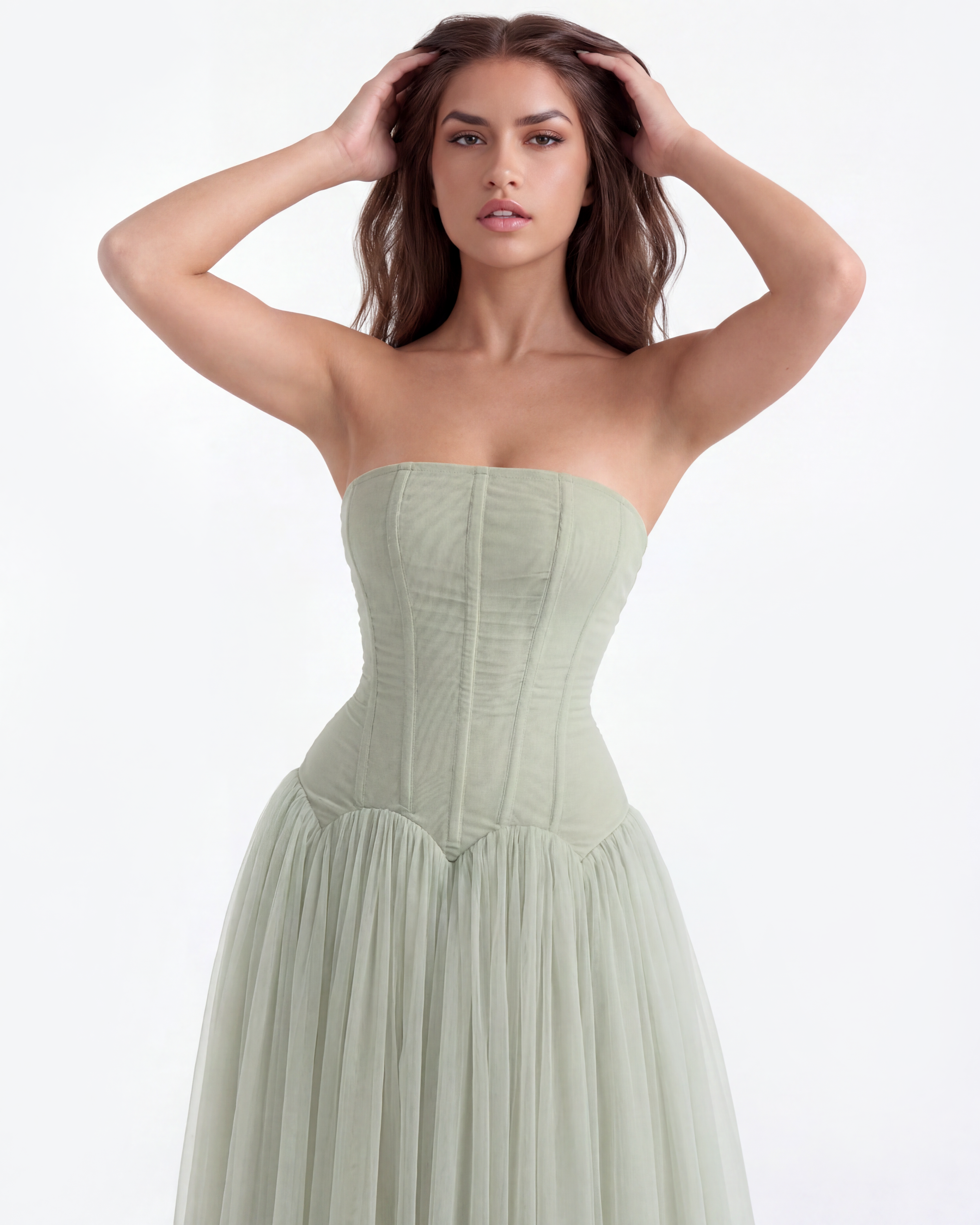 Strapless mesh maxi dress for women | Arabella