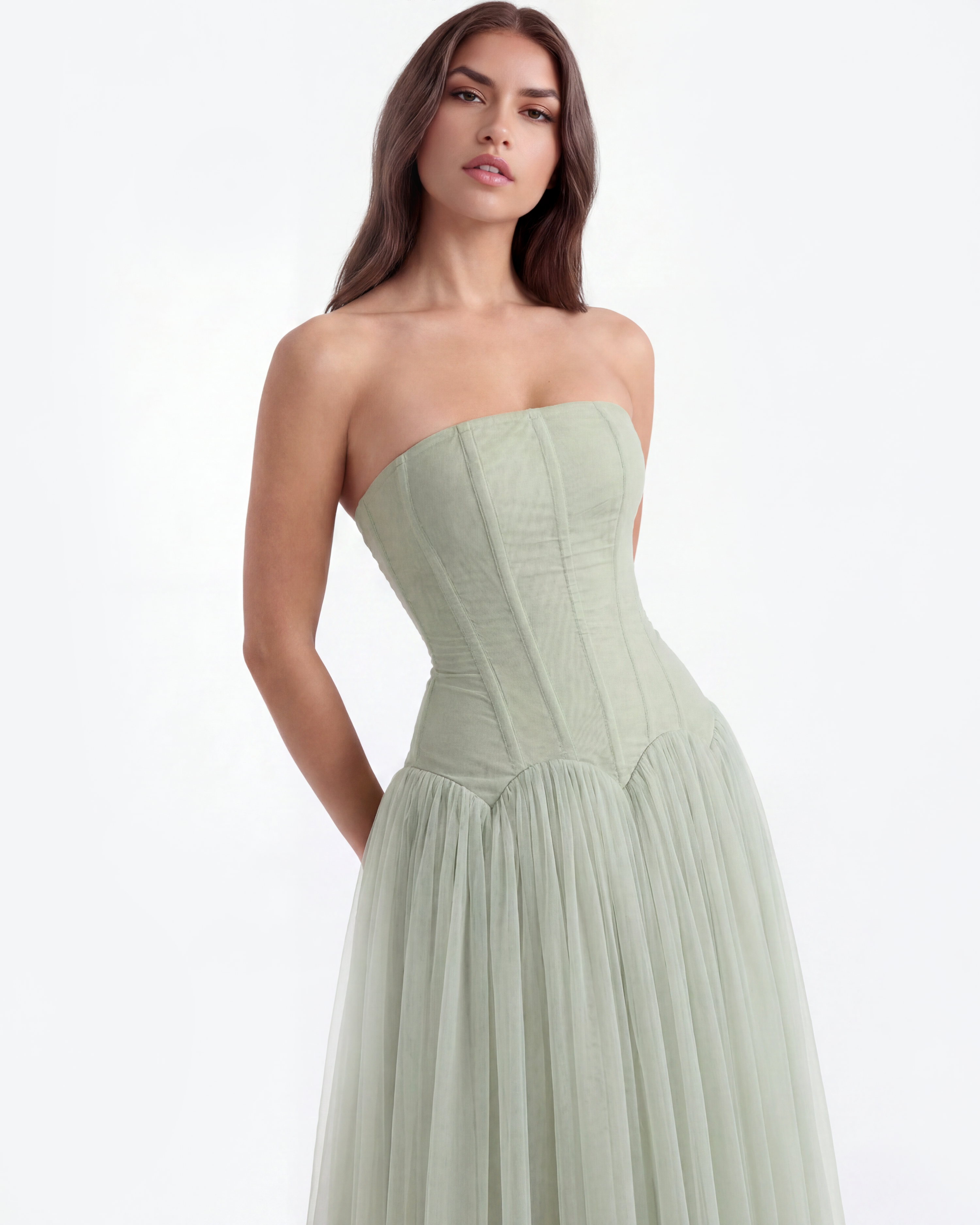 Strapless mesh maxi dress for women | Arabella