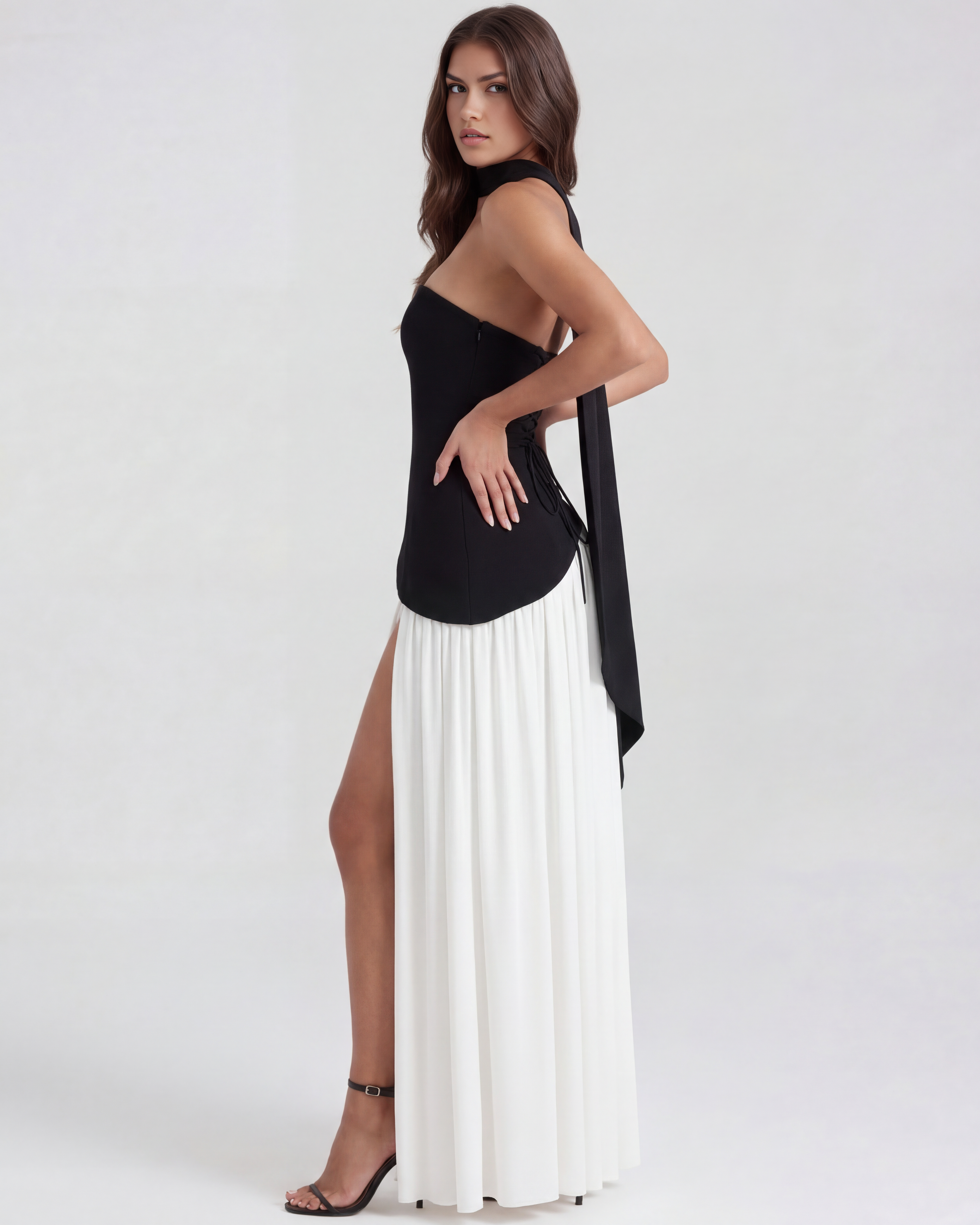 Structured bodice crepe maxi dress for women | Serena