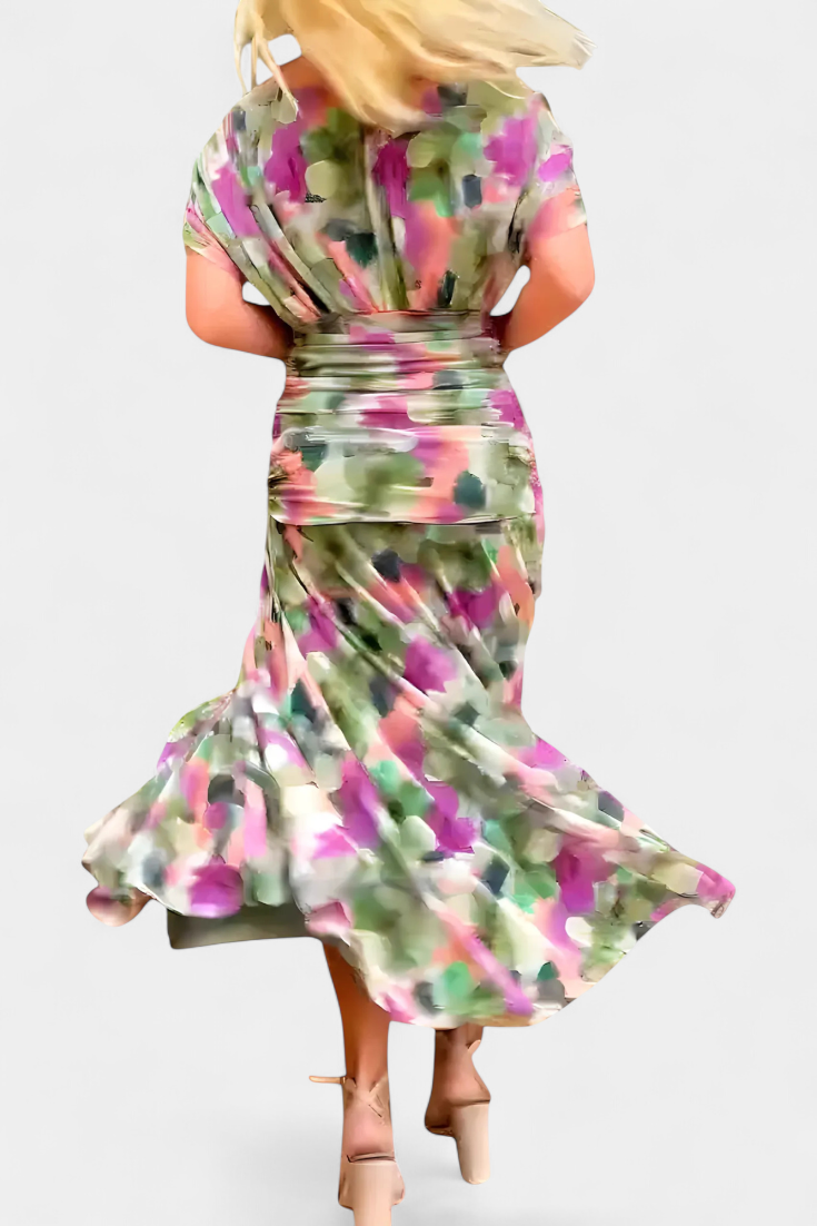 Long floral V-neck dress for women | Florendra
