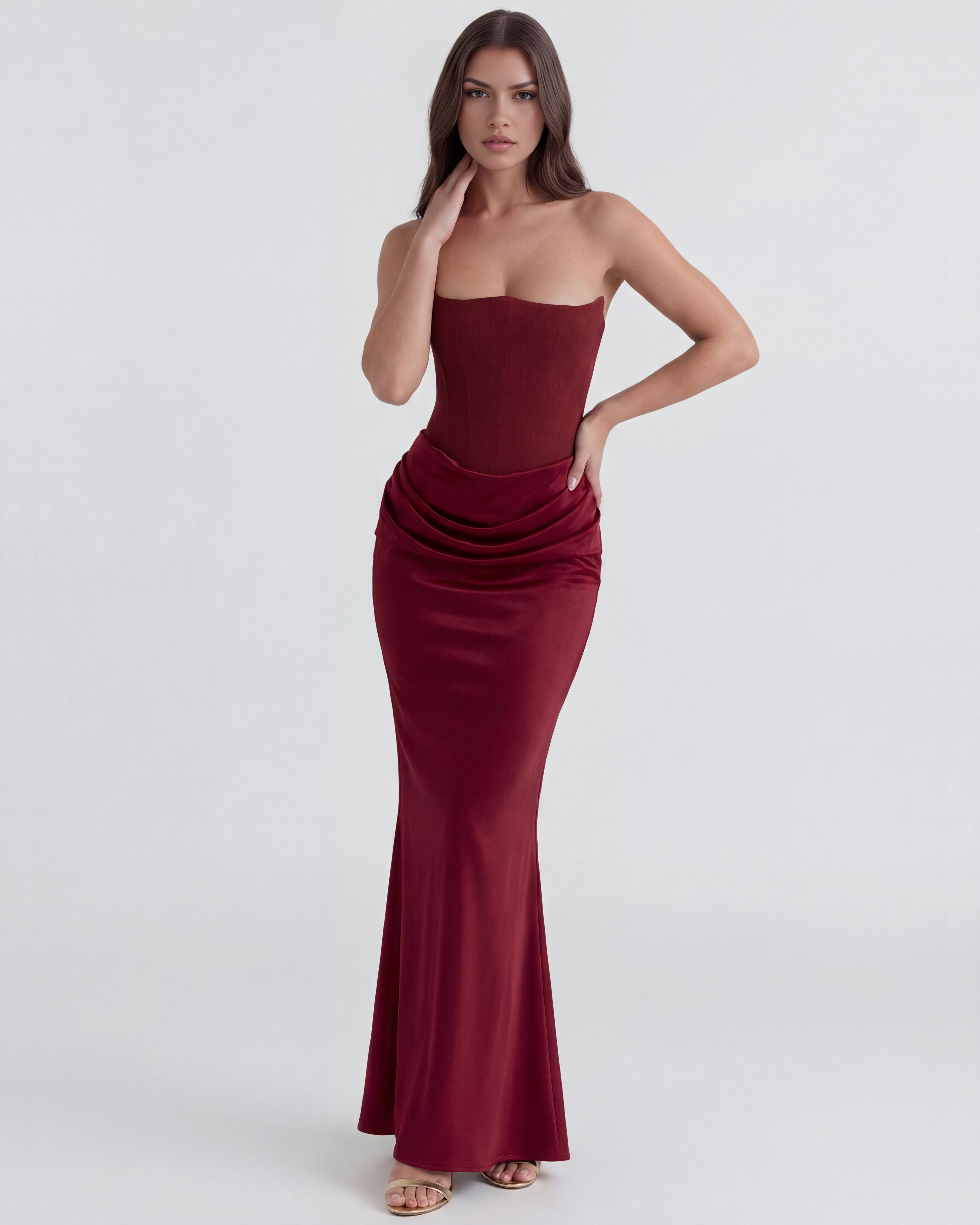 Sculpted corset strapless maxi dress for women | Rosalind