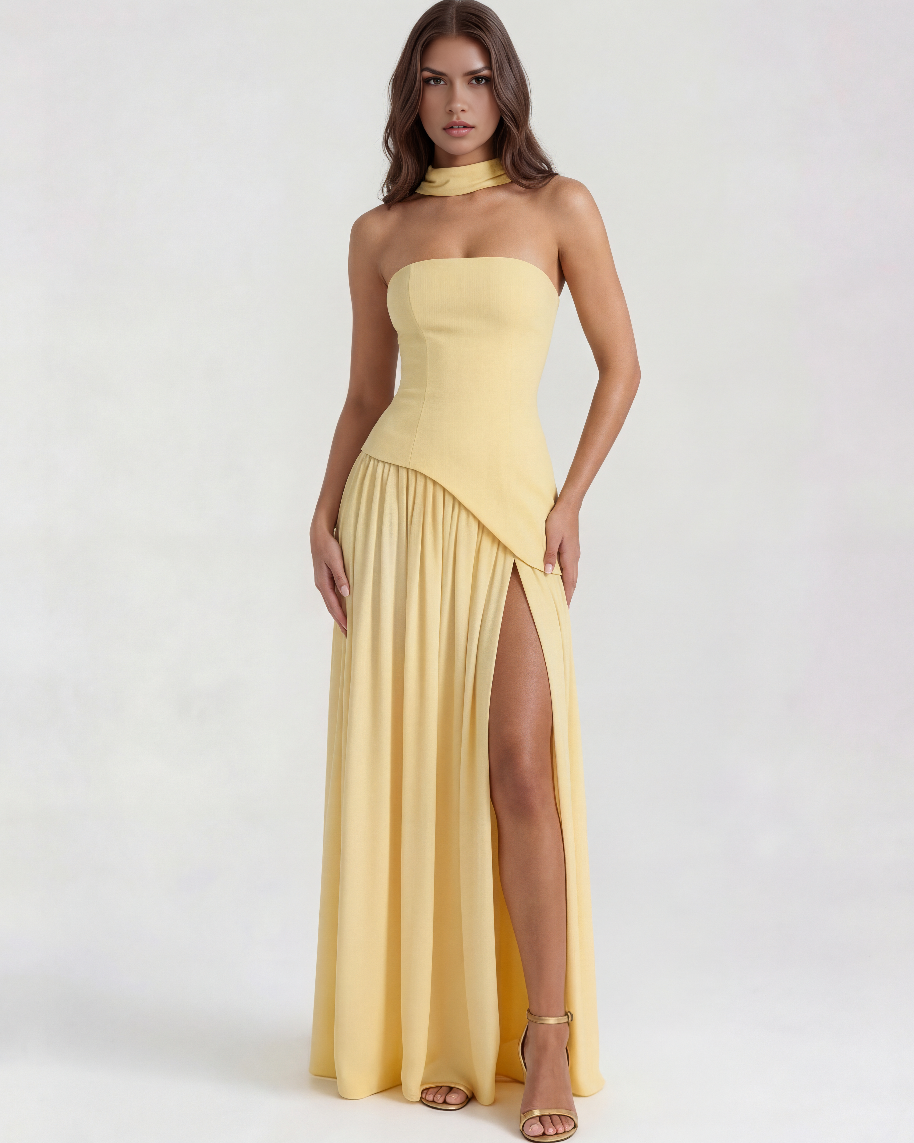 Structured bodice crepe maxi dress for women | Serena