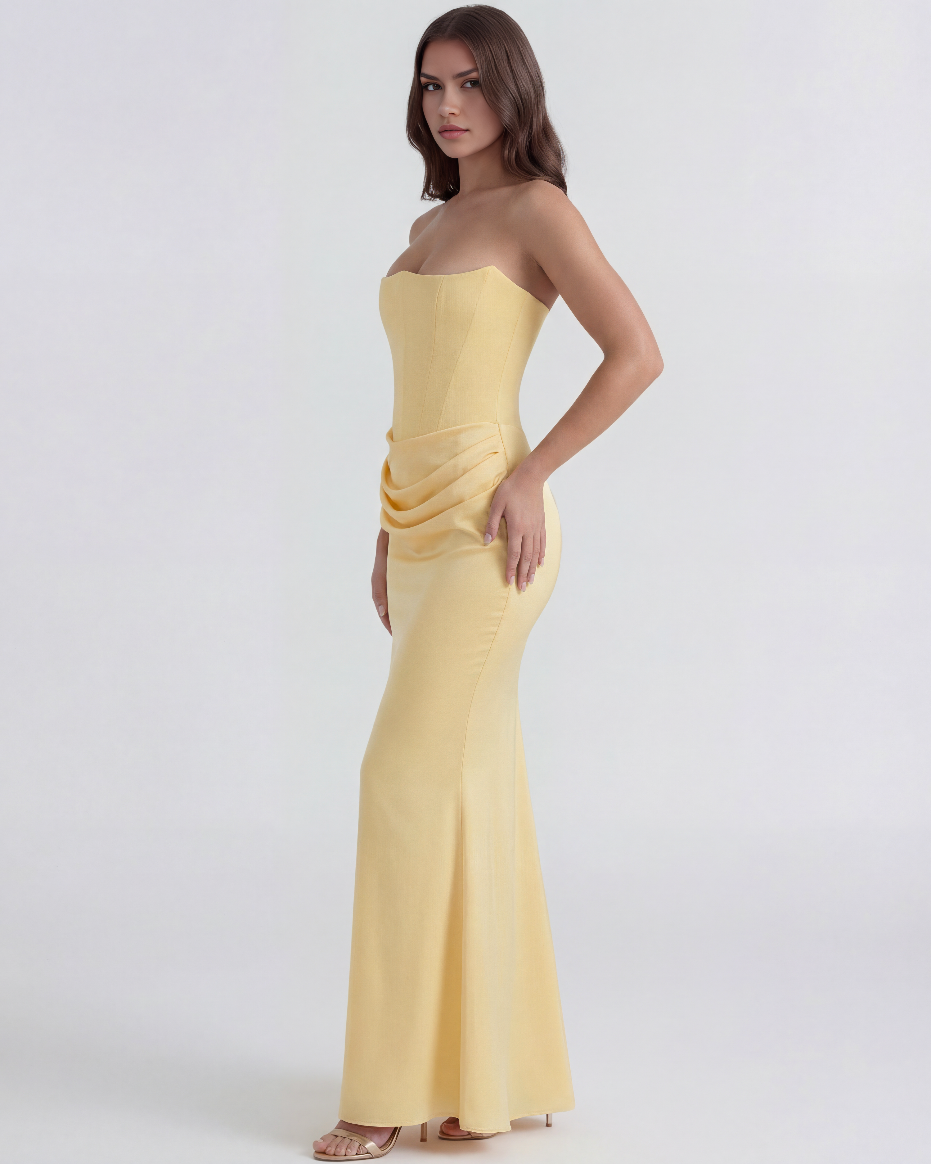 Sculpted corset strapless maxi dress for women | Rosalind