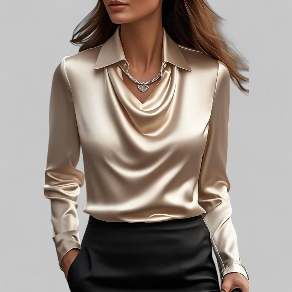 Elegant draped-collar everyday blouse for women | Amélie -10