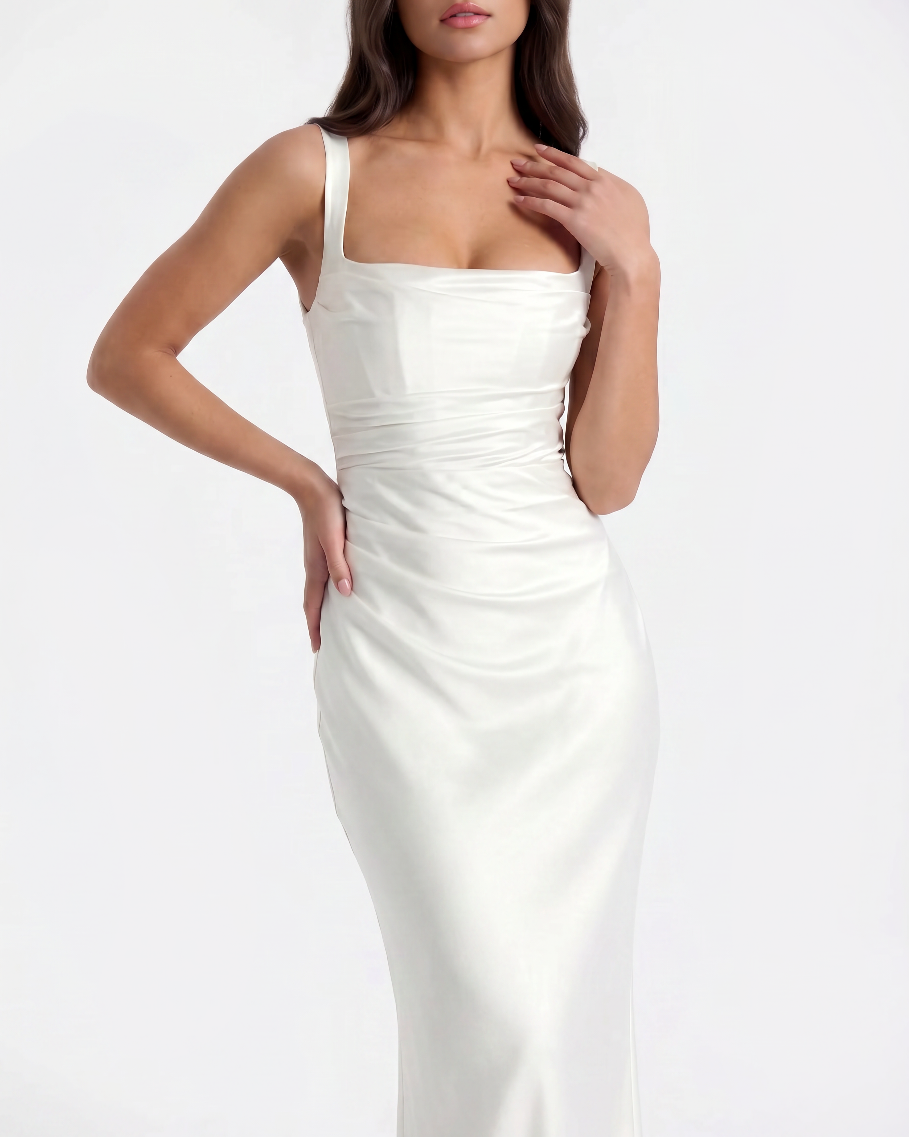 Satin corset lace-up maxi dress for women | Adrienne
