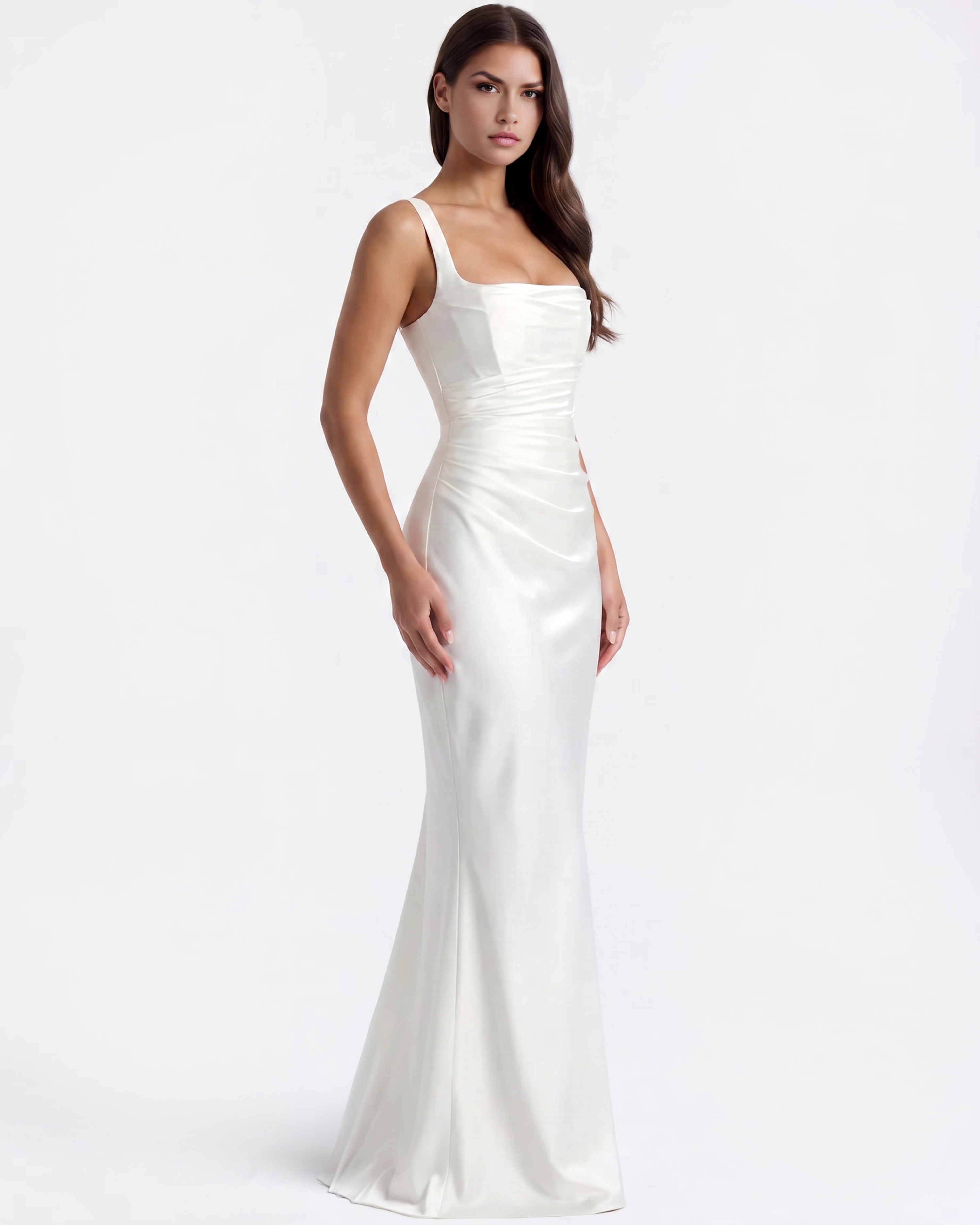 Satin corset lace-up maxi dress for women | Adrienne