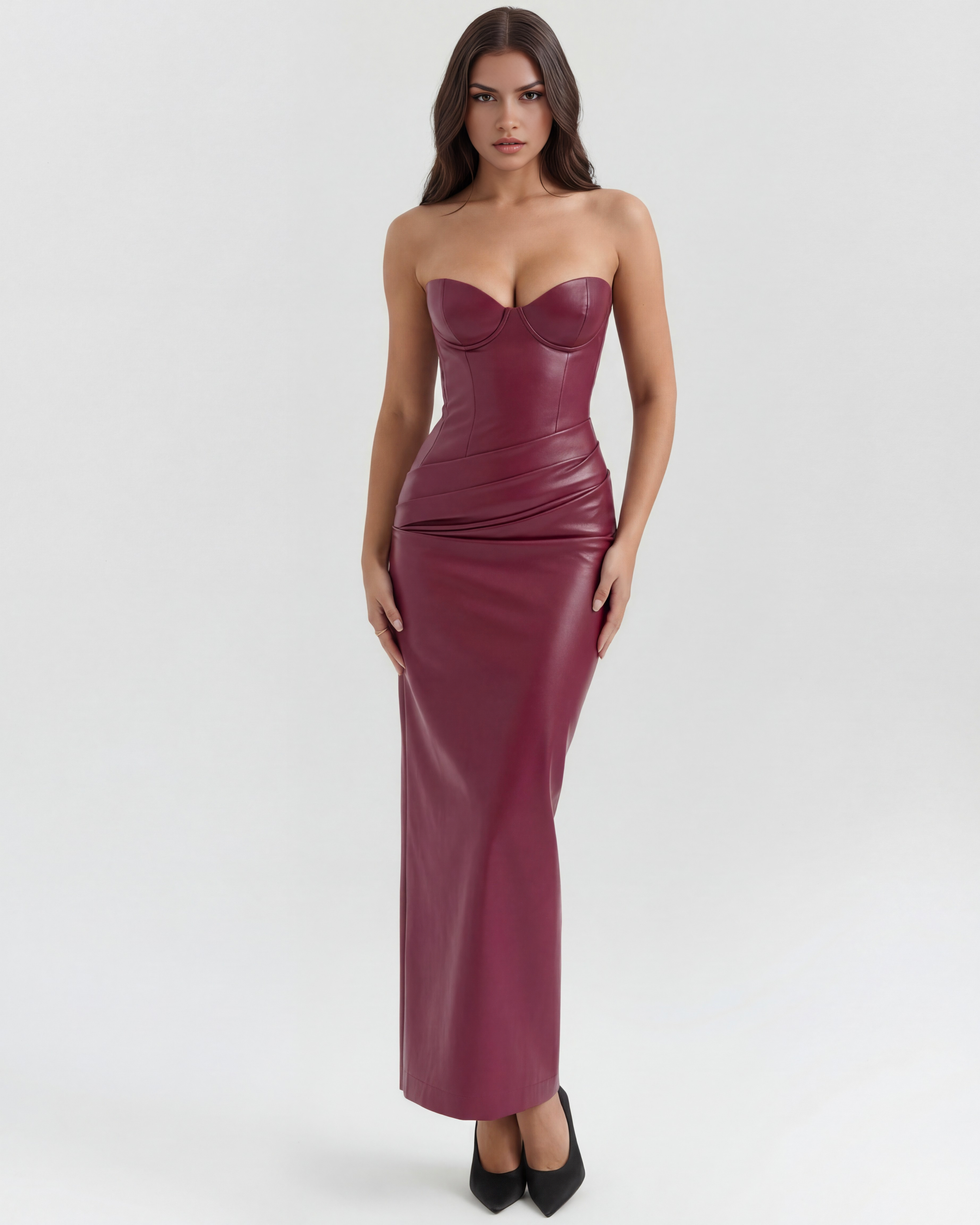 Strapless bodycon midi dress for women | Vanessa