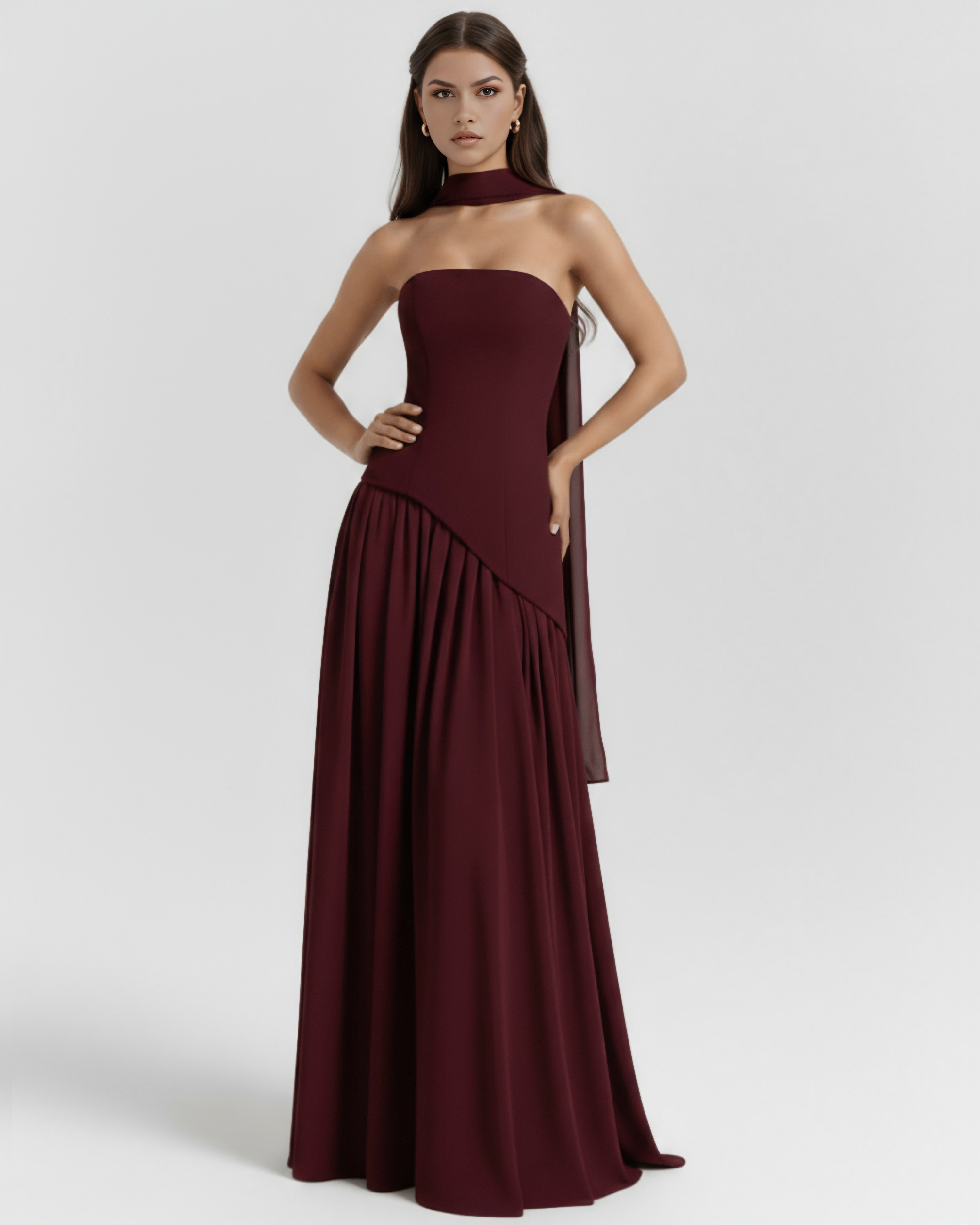 Structured bodice crepe maxi dress for women | Serena