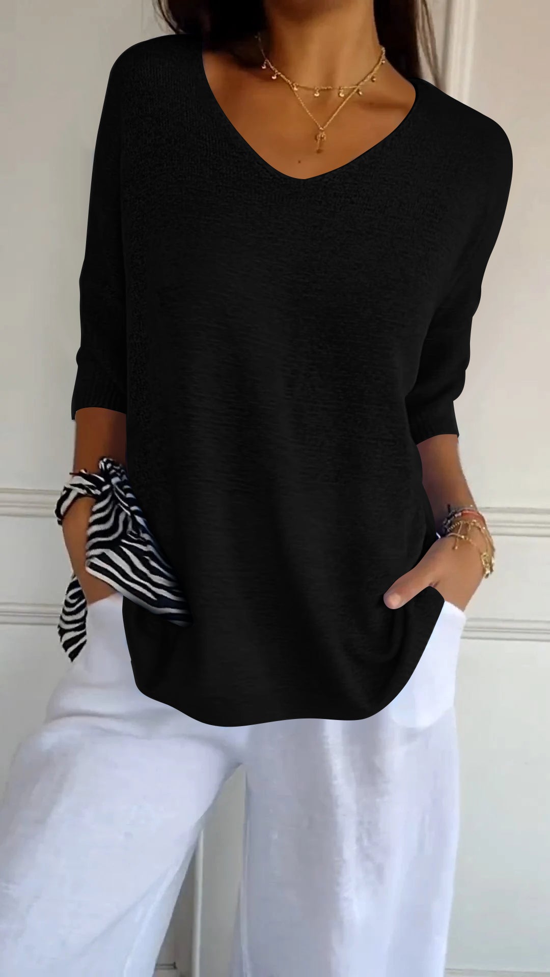 Casual V-neck everyday relaxed top for women | Lauren -12