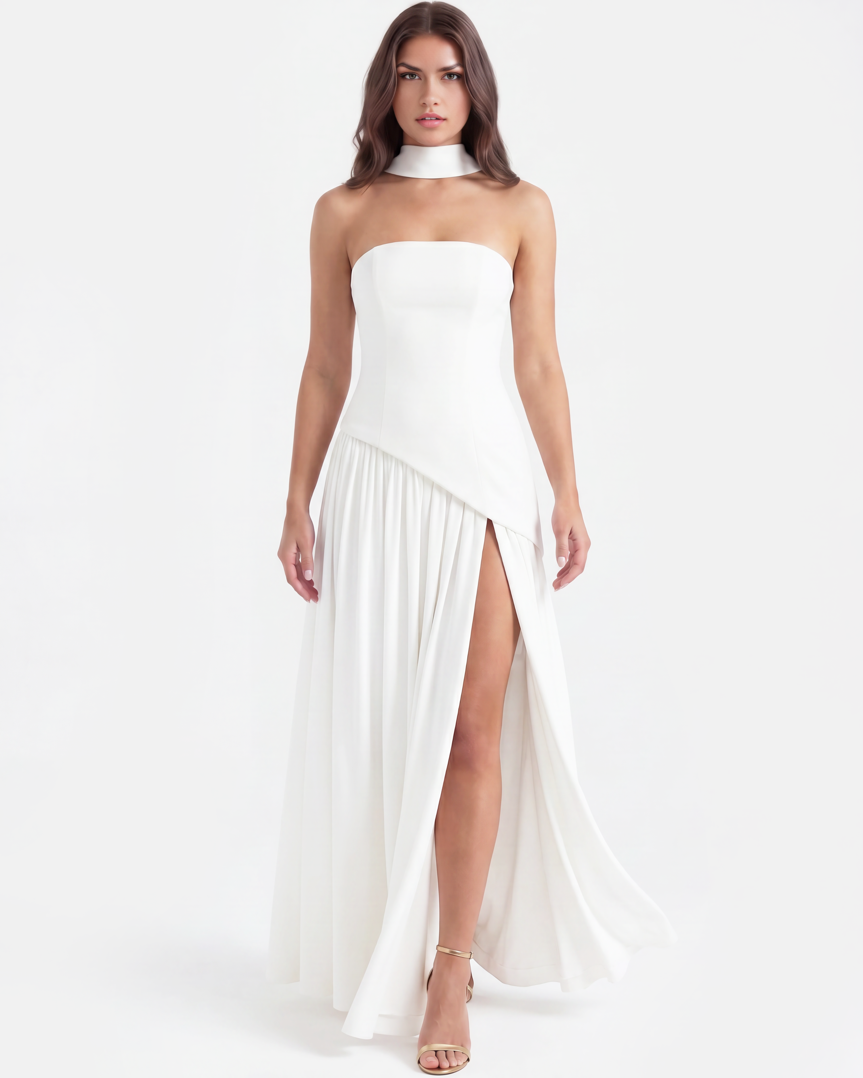 Structured bodice crepe maxi dress for women | Serena