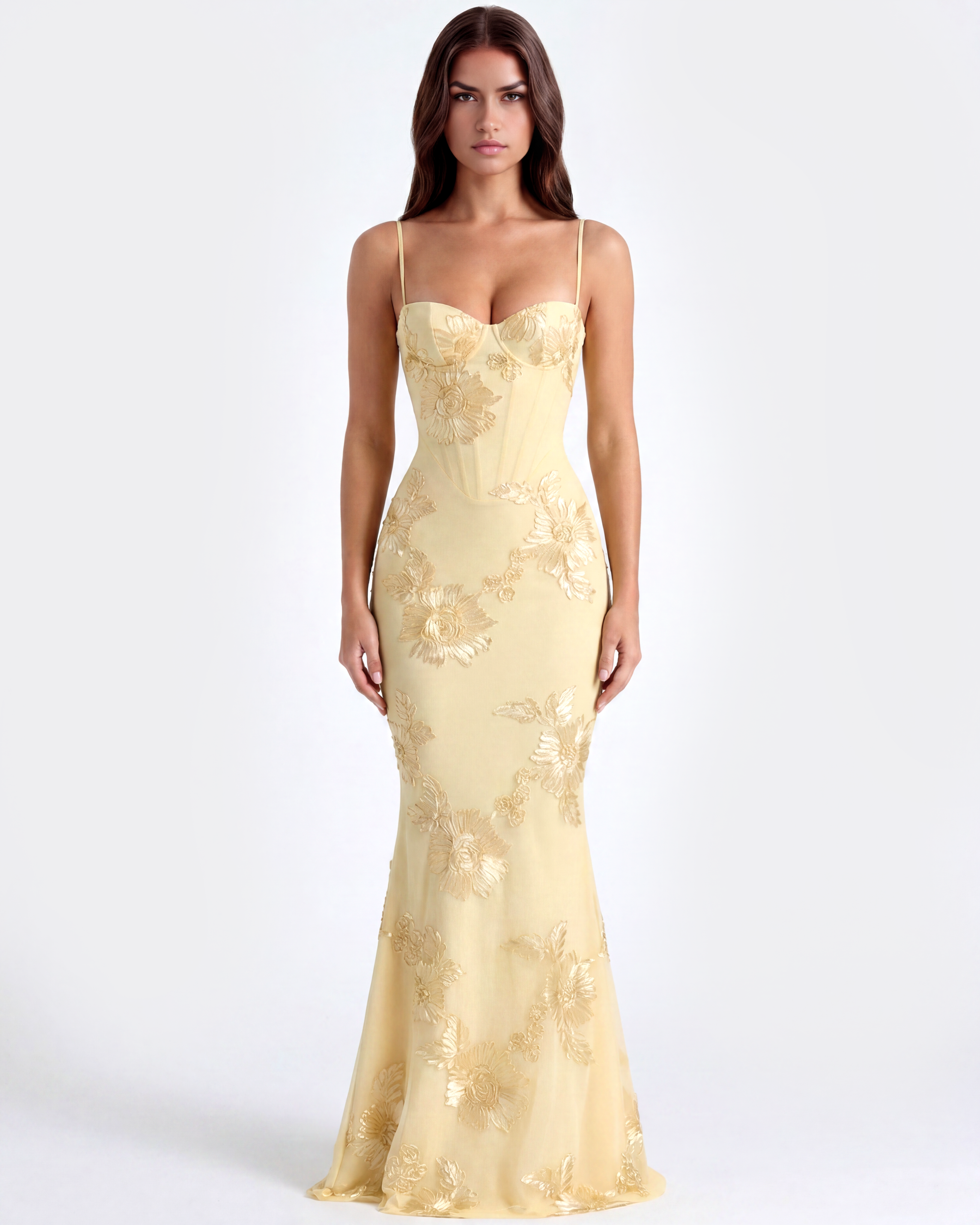 Floral mesh corset maxi dress for women | Celeste