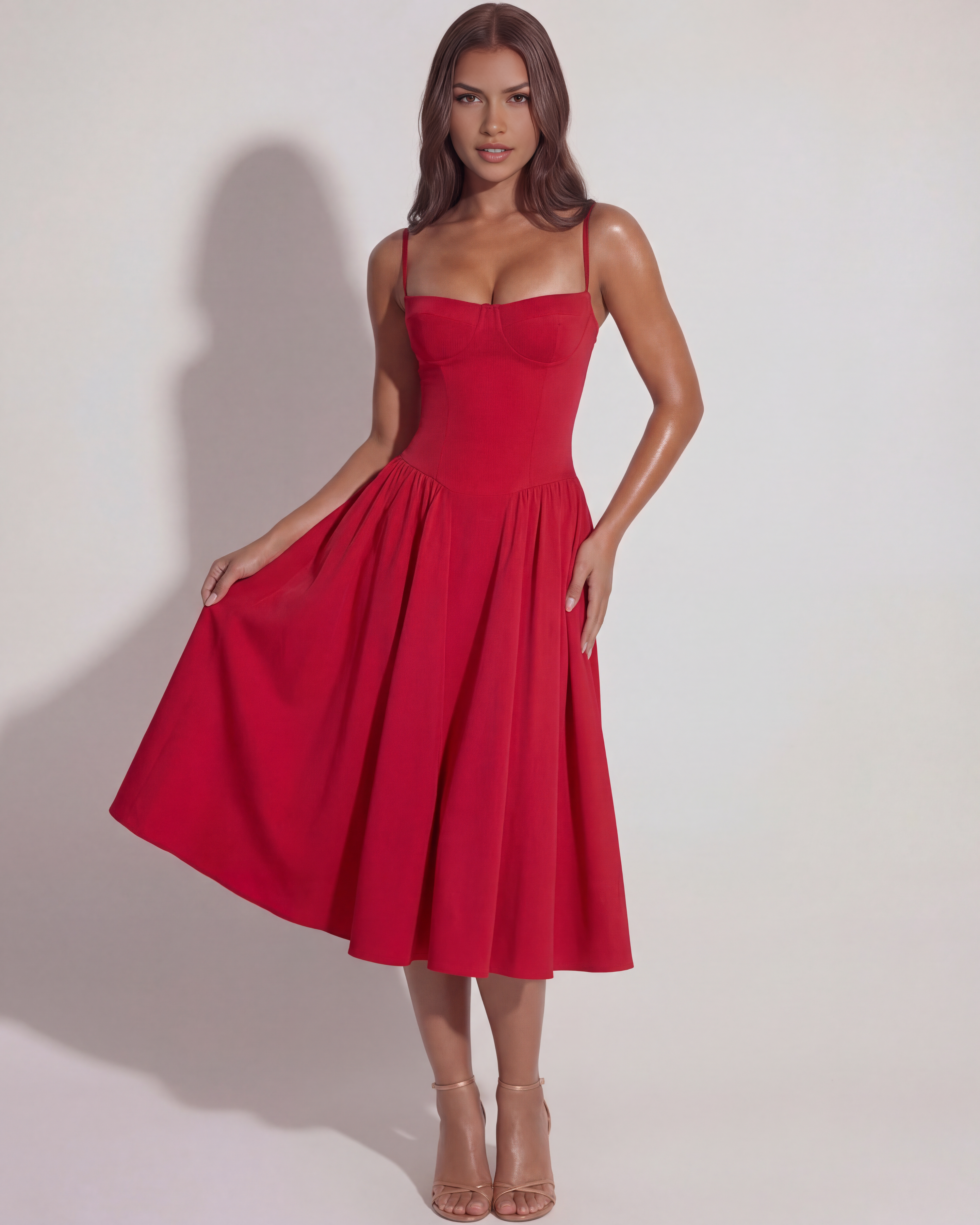 Sweetheart neckline boned midi dress for women | Francesca