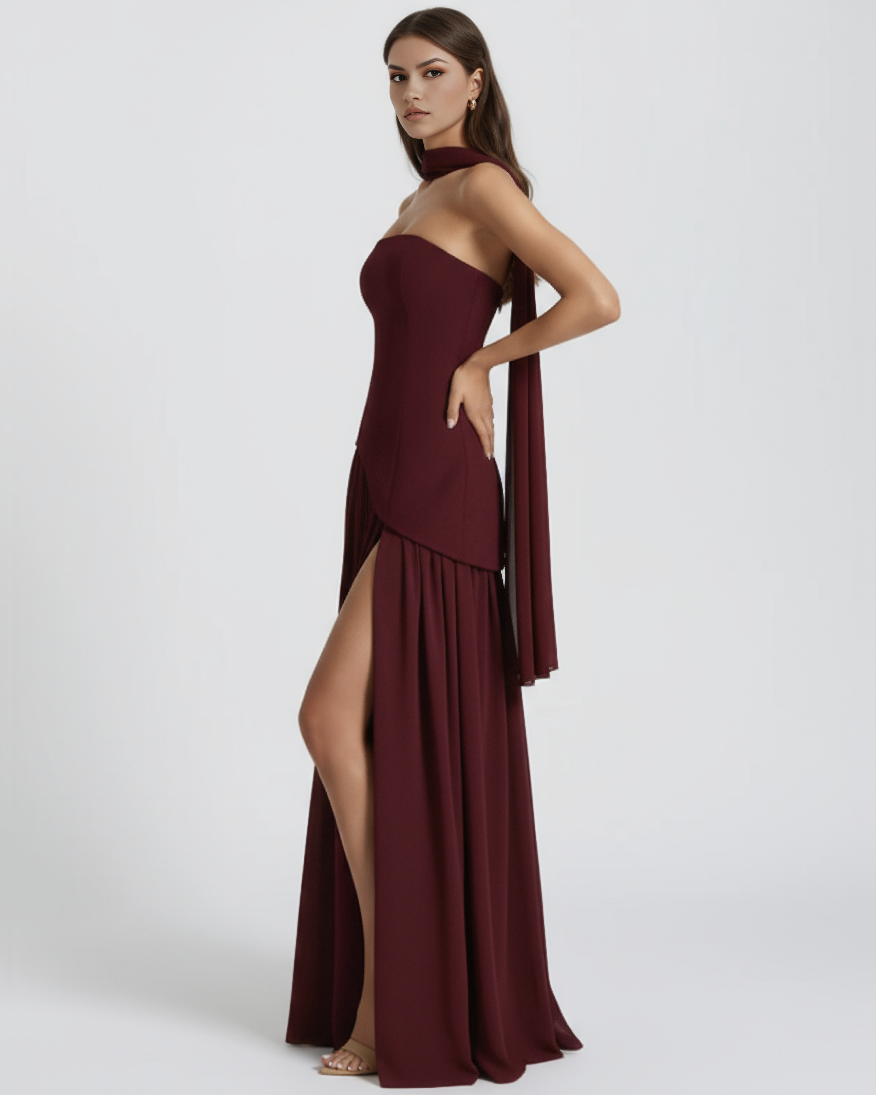 Structured bodice crepe maxi dress for women | Serena