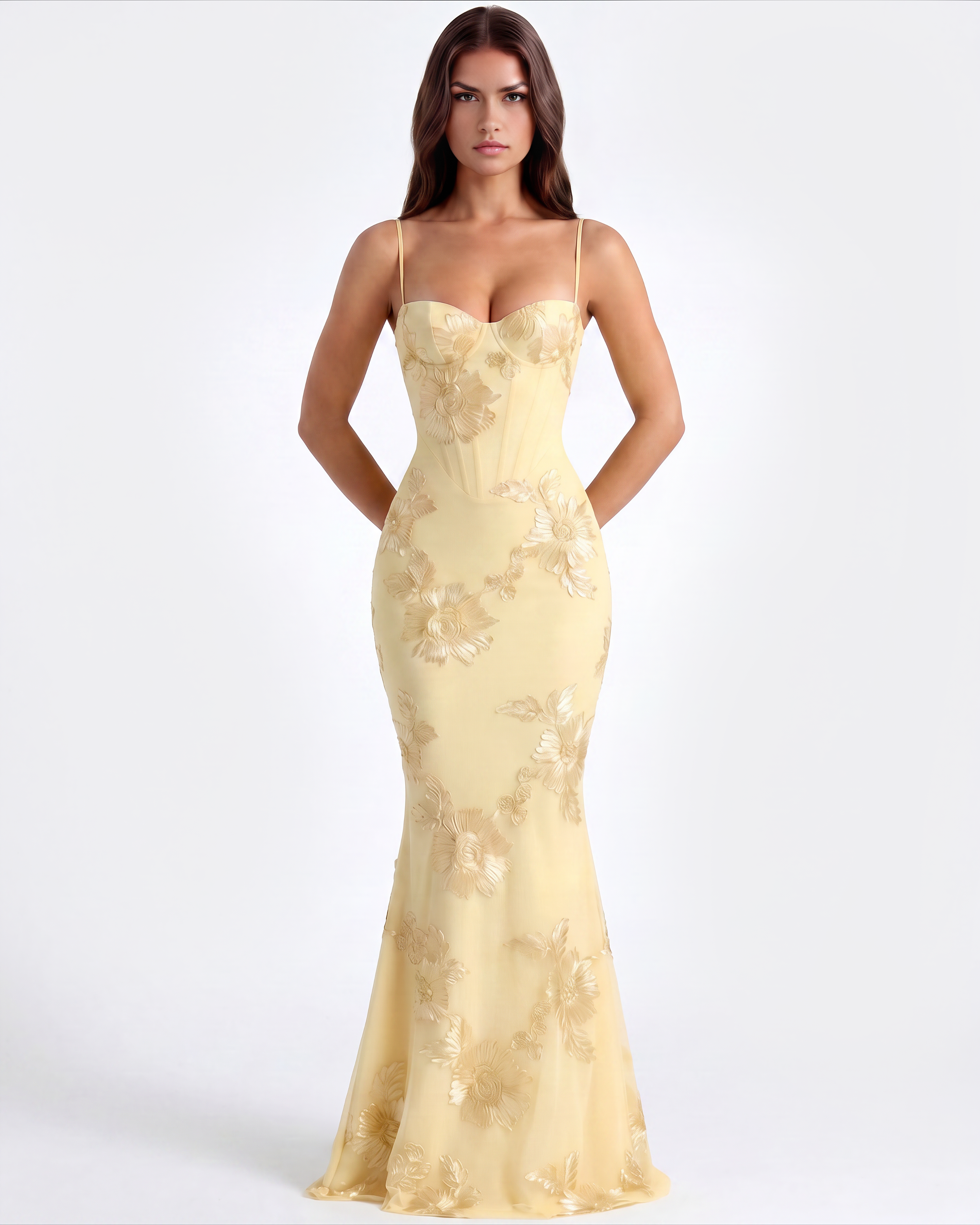 Floral mesh corset maxi dress for women | Celeste