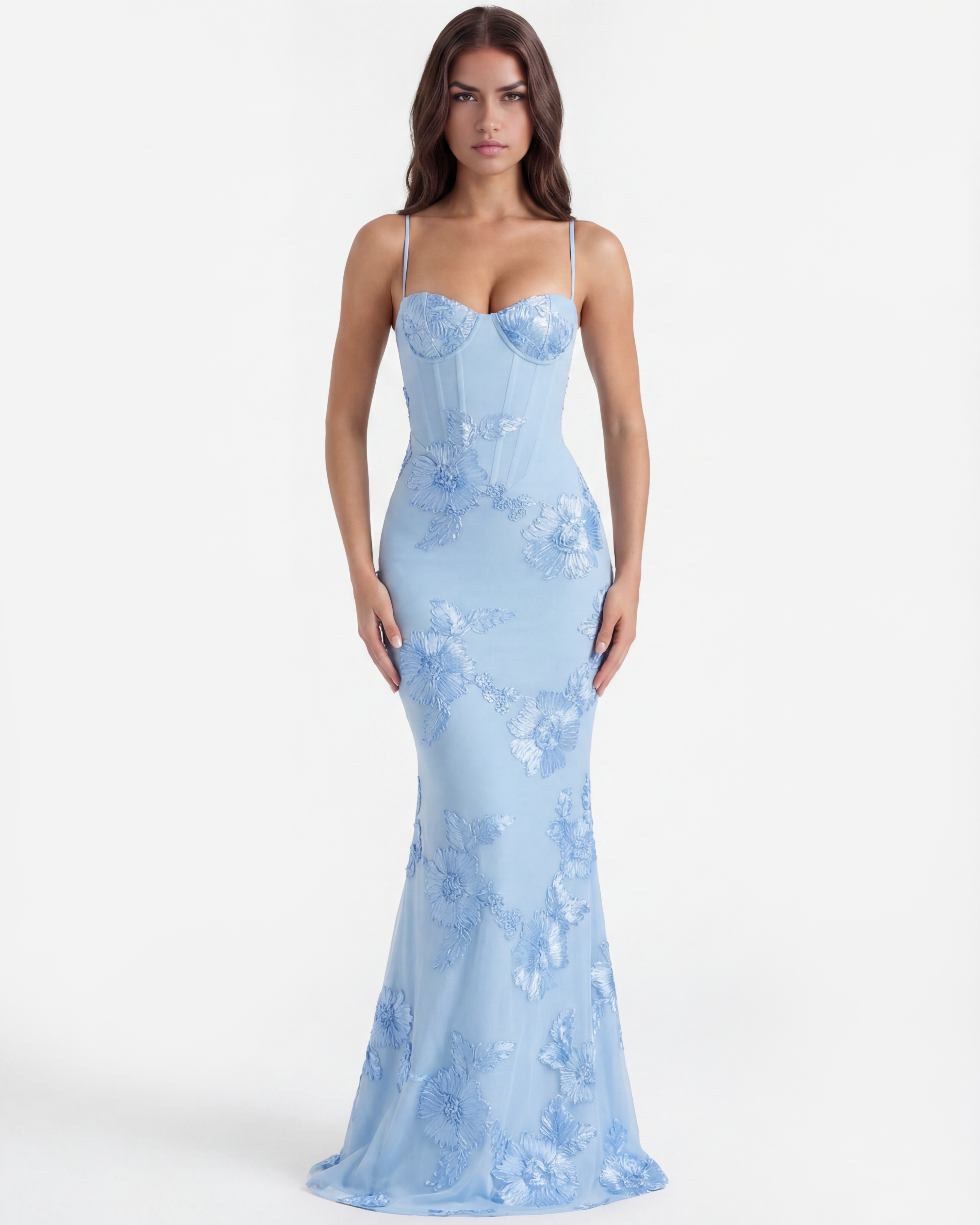 Floral mesh corset maxi dress for women | Celeste