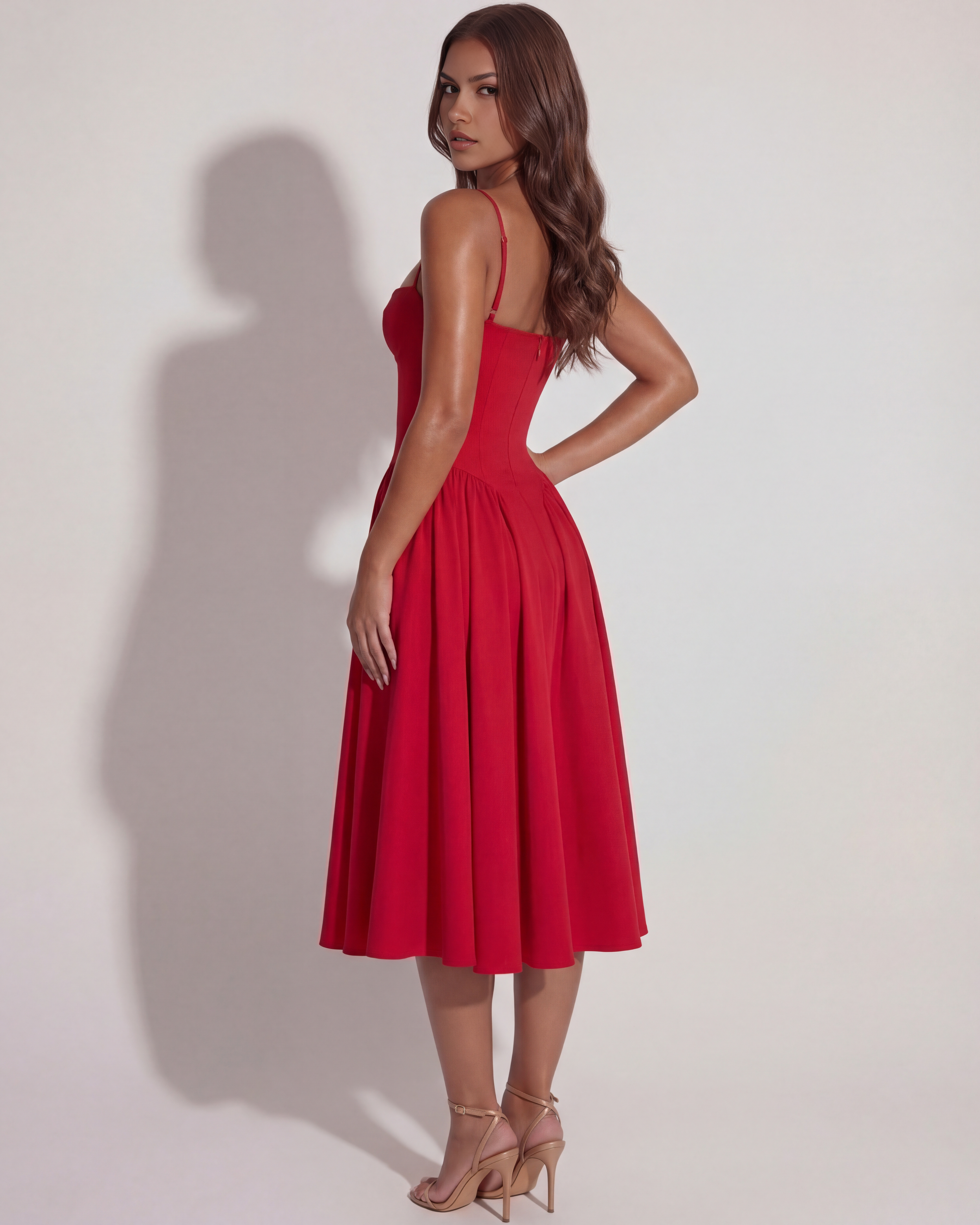 Sweetheart neckline boned midi dress for women | Francesca