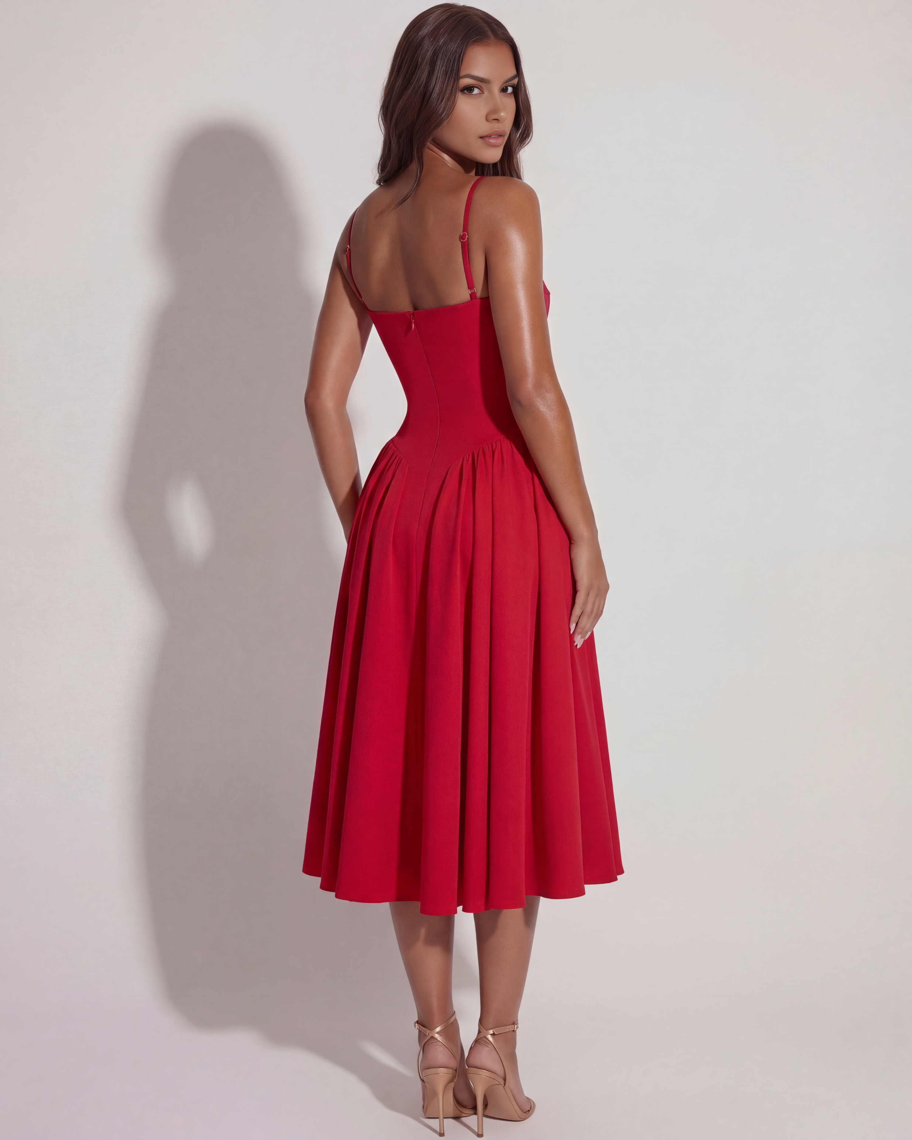 Sweetheart neckline boned midi dress for women | Francesca