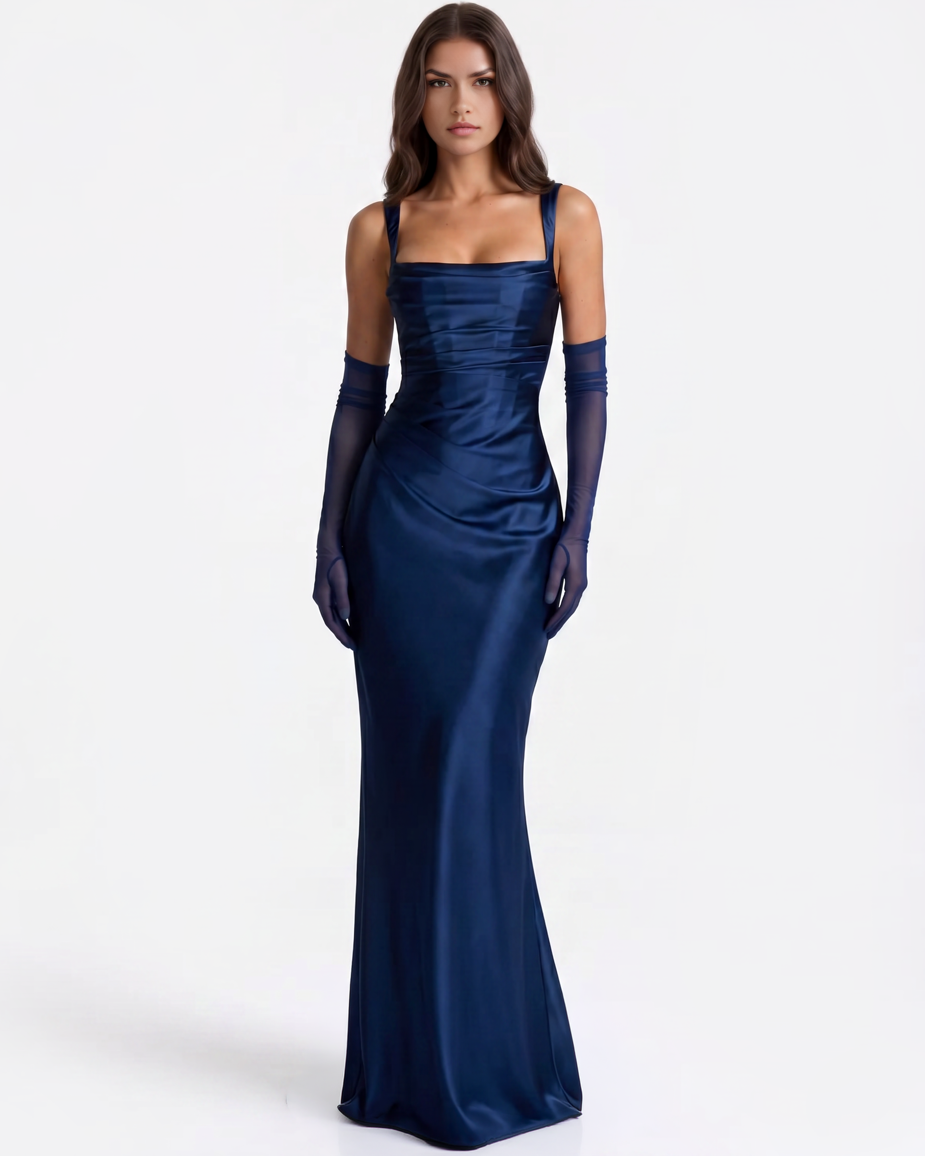 Satin corset lace-up maxi dress for women | Adrienne