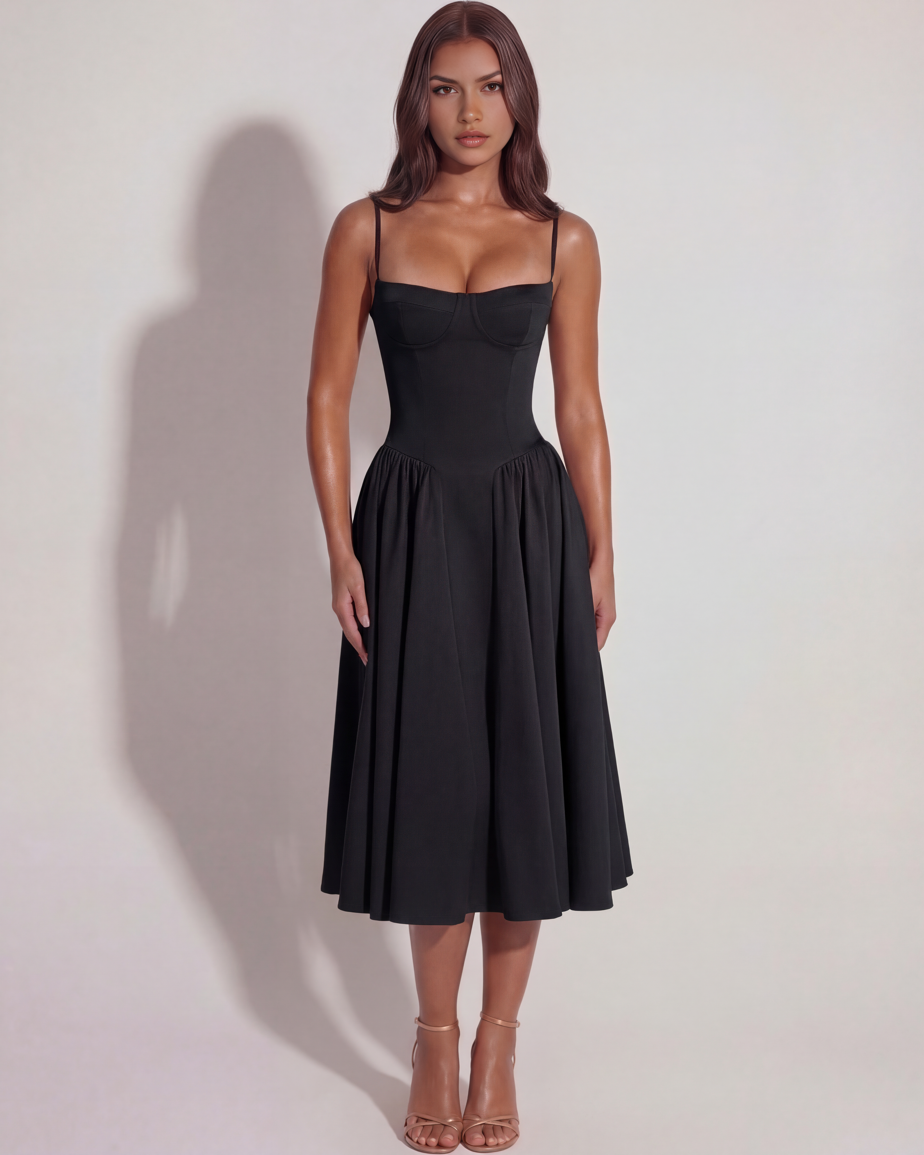 Sweetheart neckline boned midi dress for women | Francesca