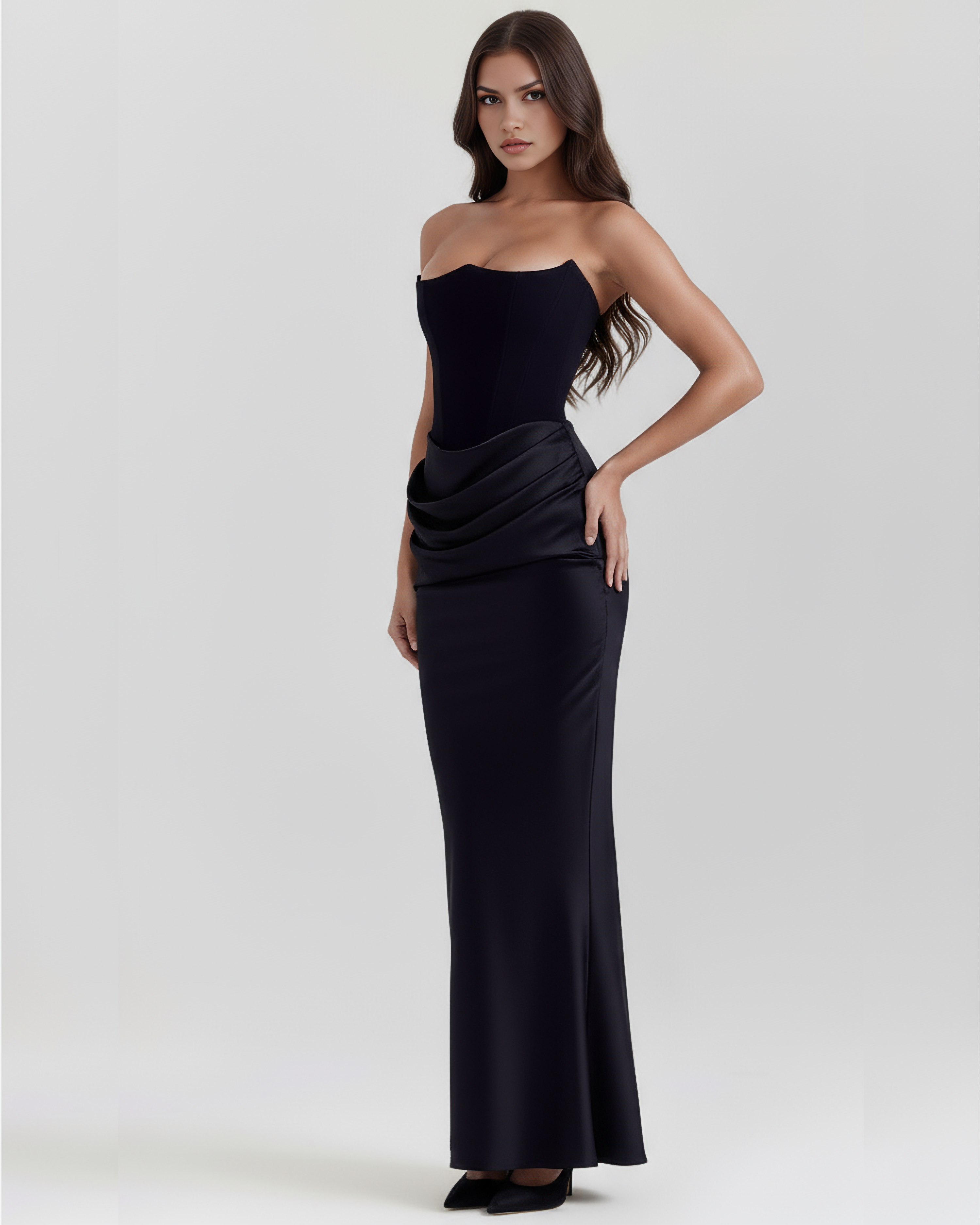 Sculpted corset strapless maxi dress for women | Rosalind