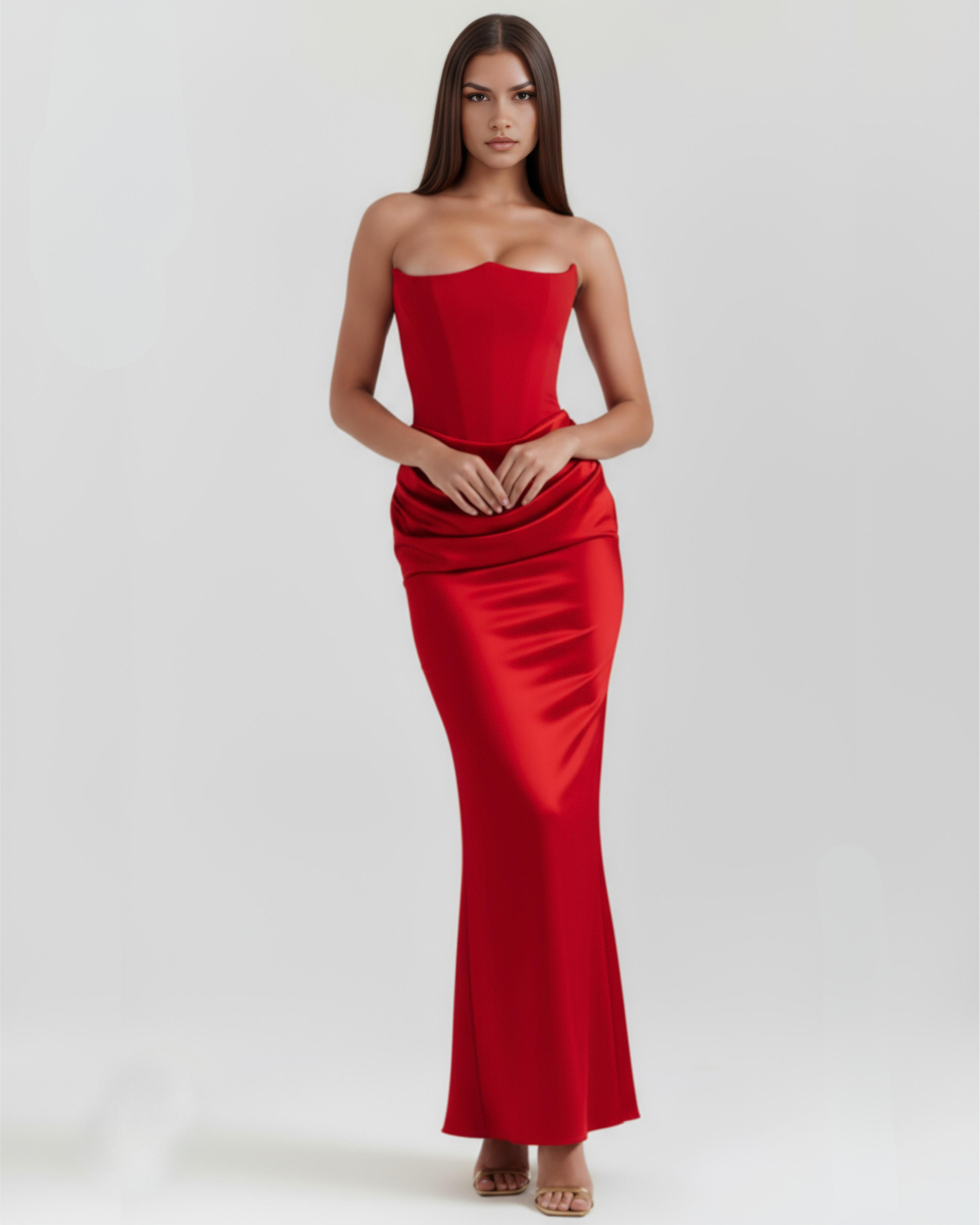 Sculpted corset strapless maxi dress for women | Rosalind