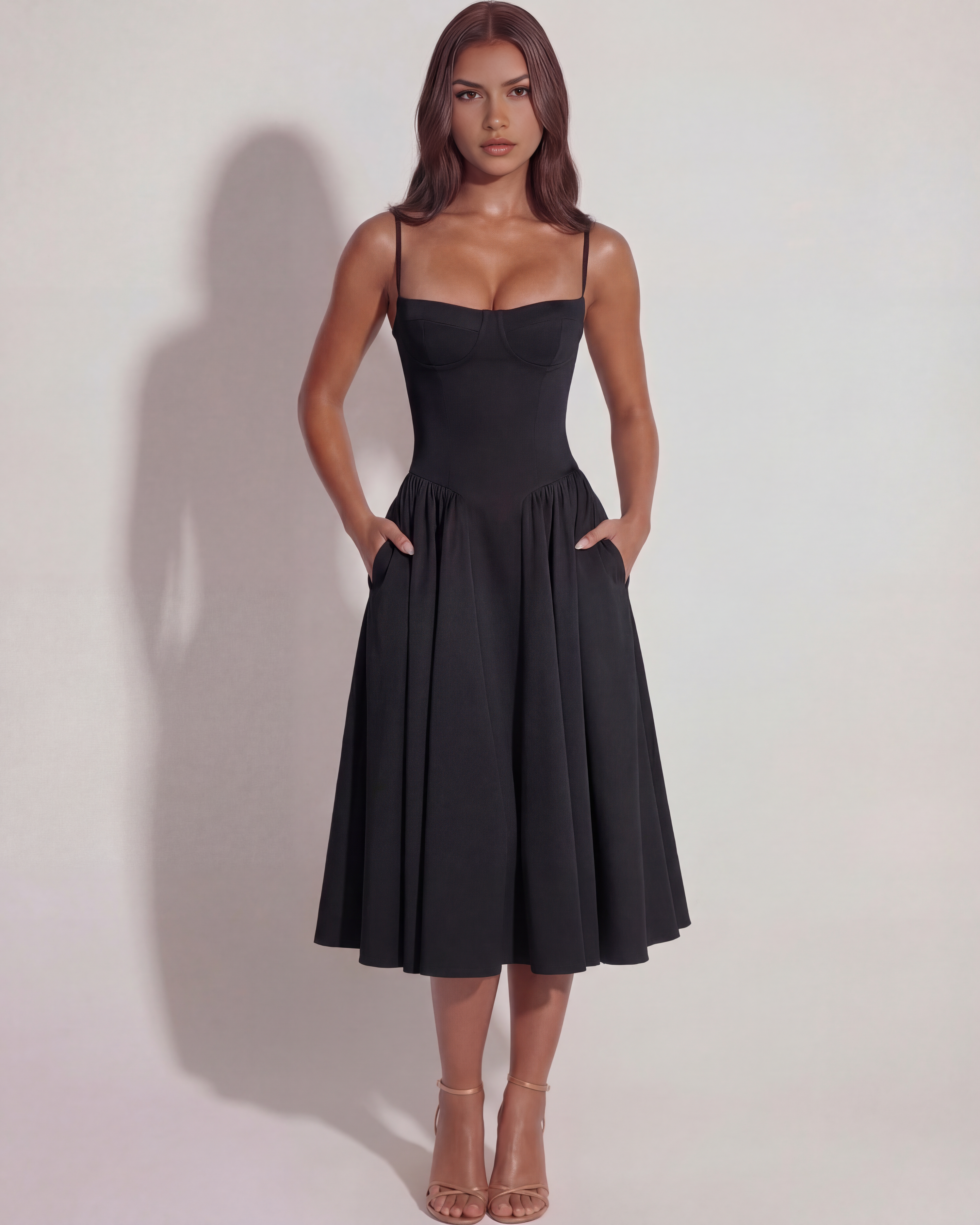 Sweetheart neckline boned midi dress for women | Francesca
