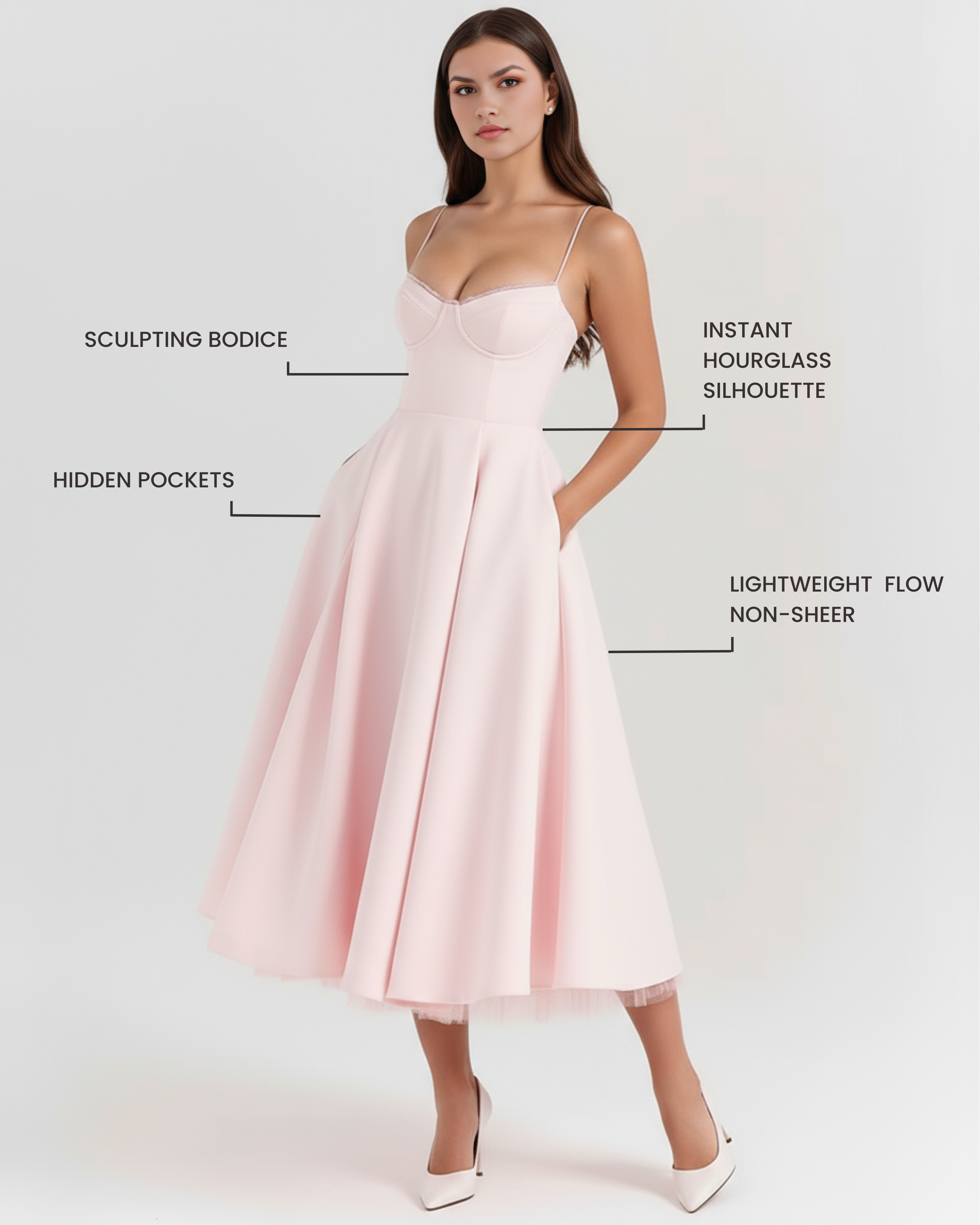 Satin boned corset midi dress for women | Selene