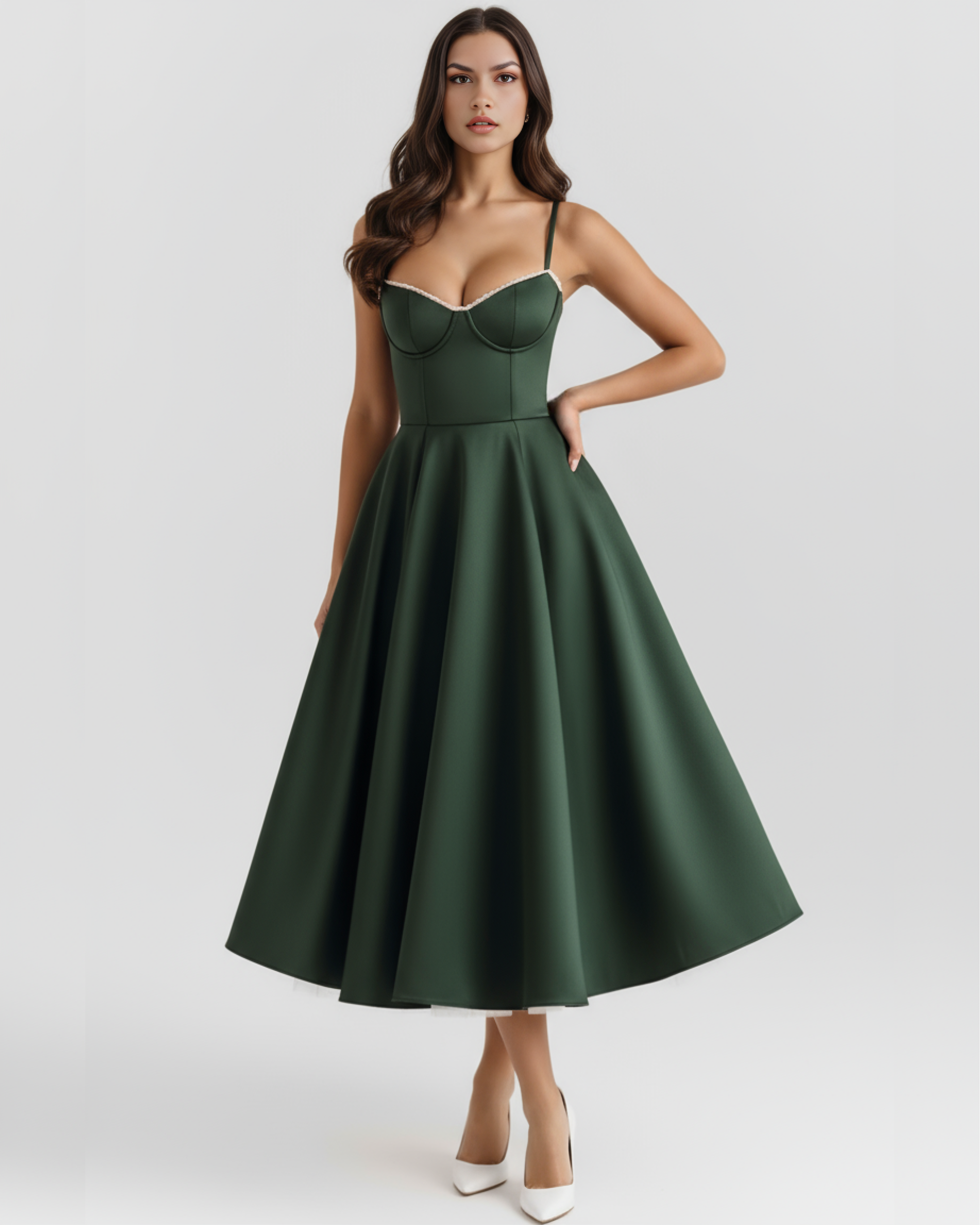 Satin boned corset midi dress for women | Selene
