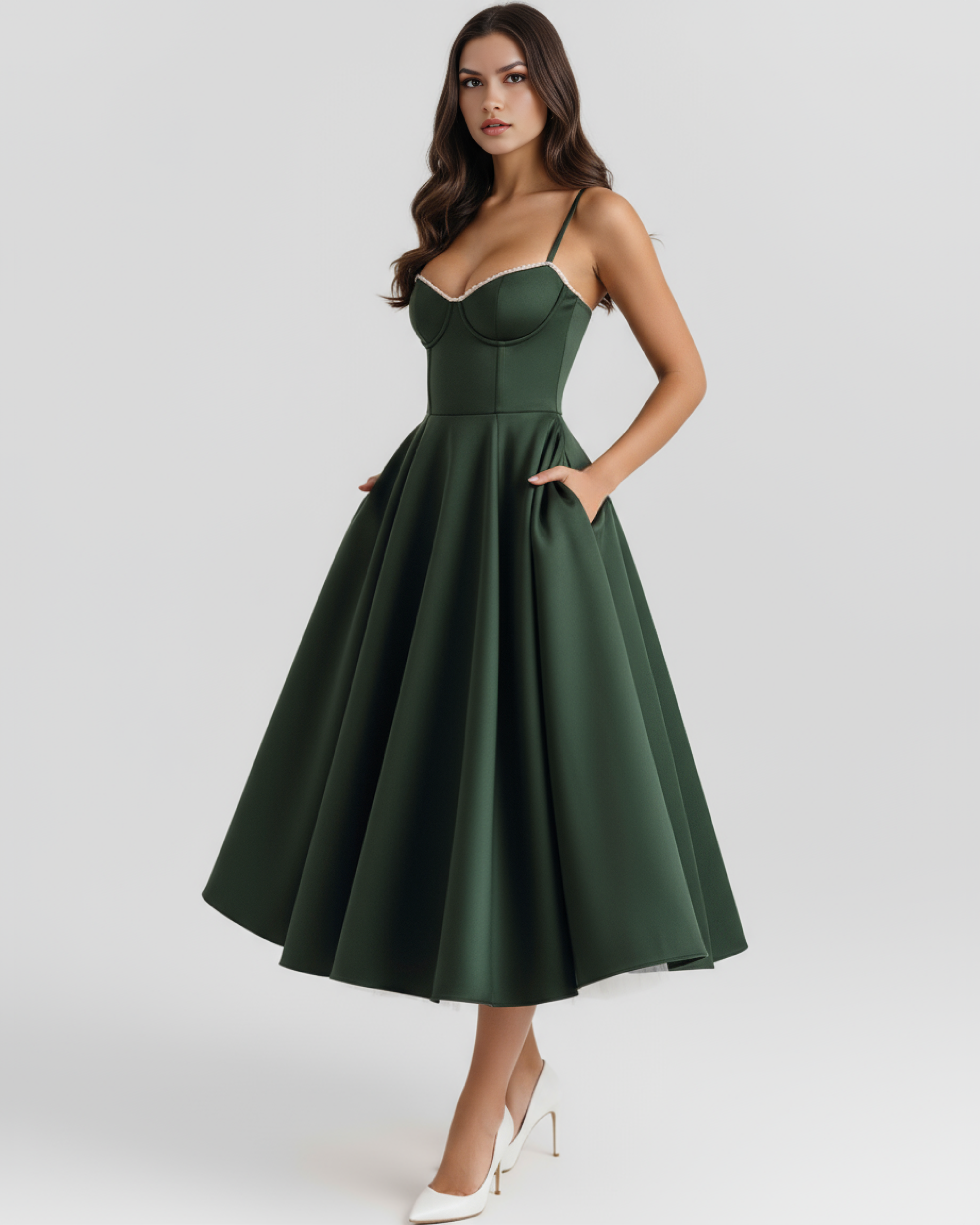 Satin boned corset midi dress for women | Selene