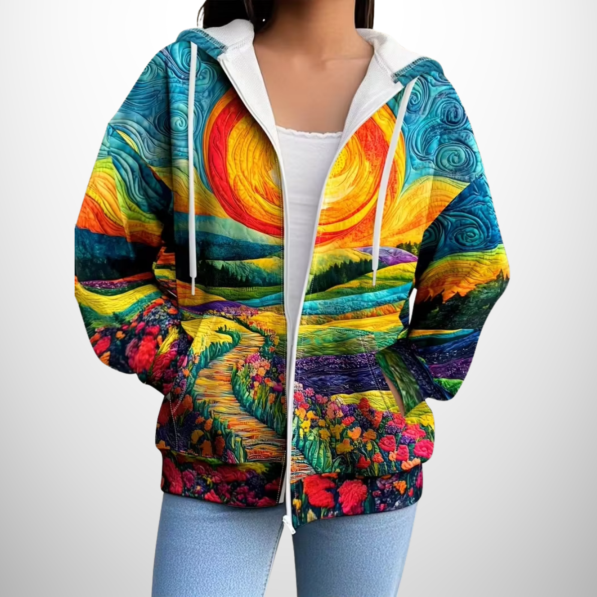 Colorful Patchwork Hooded Sweatshirt for Women | Amelia