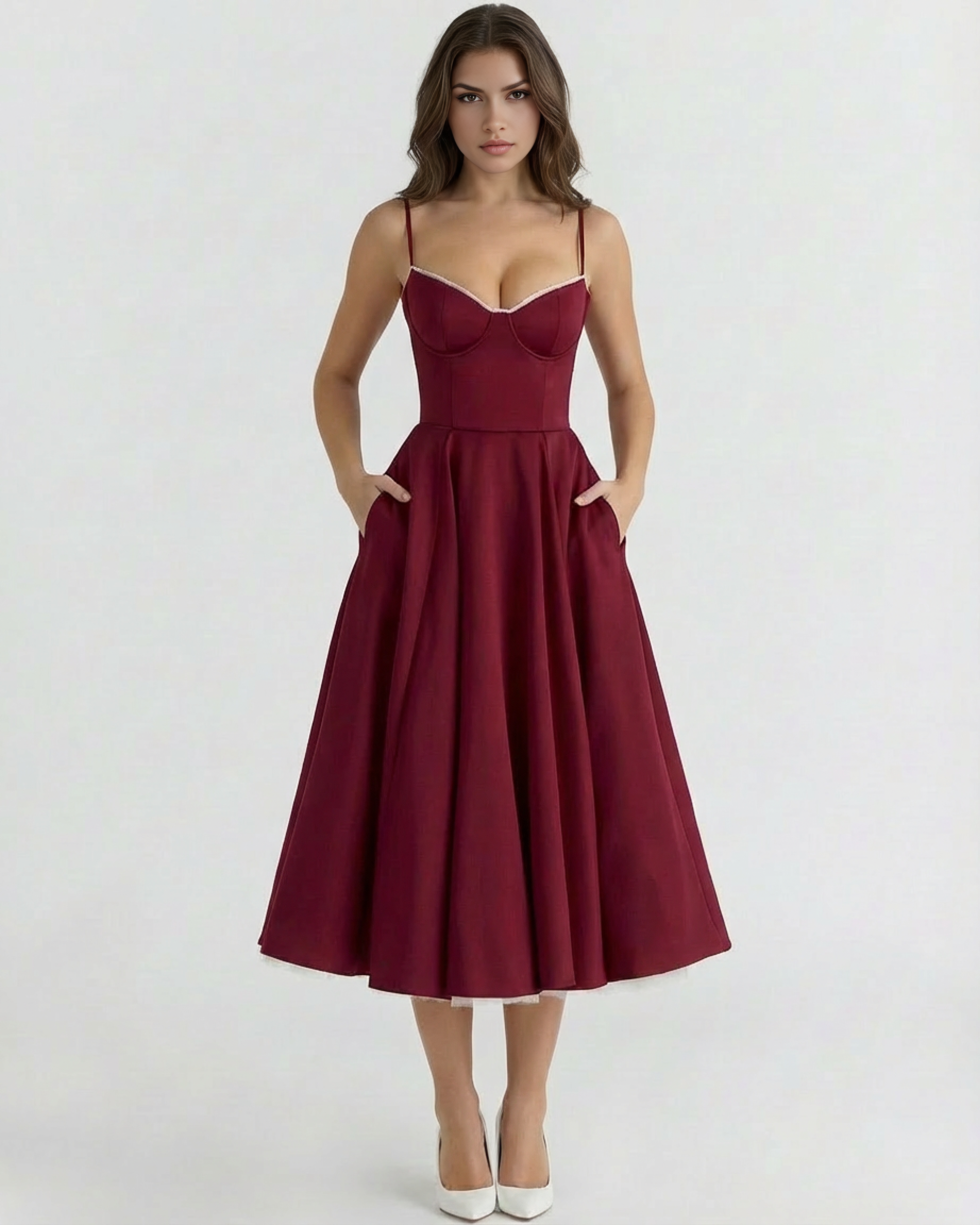 Satin boned corset midi dress for women | Selene
