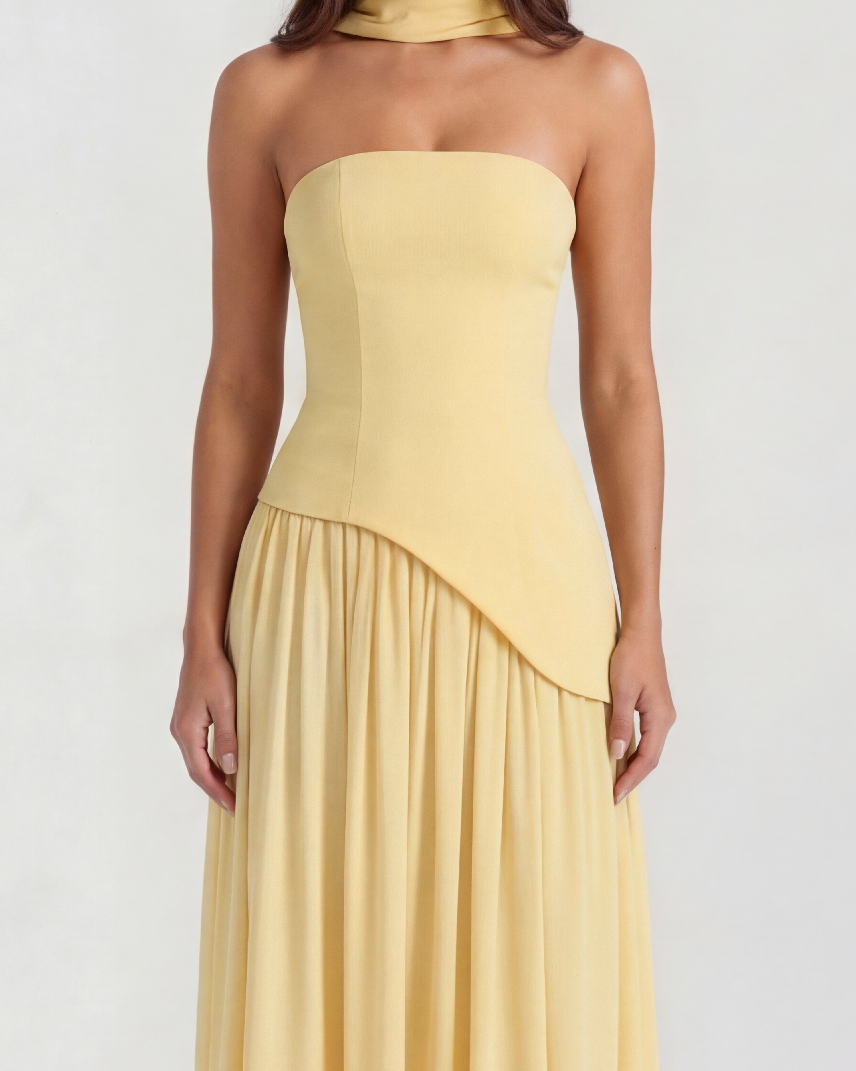 Structured bodice crepe maxi dress for women | Serena
