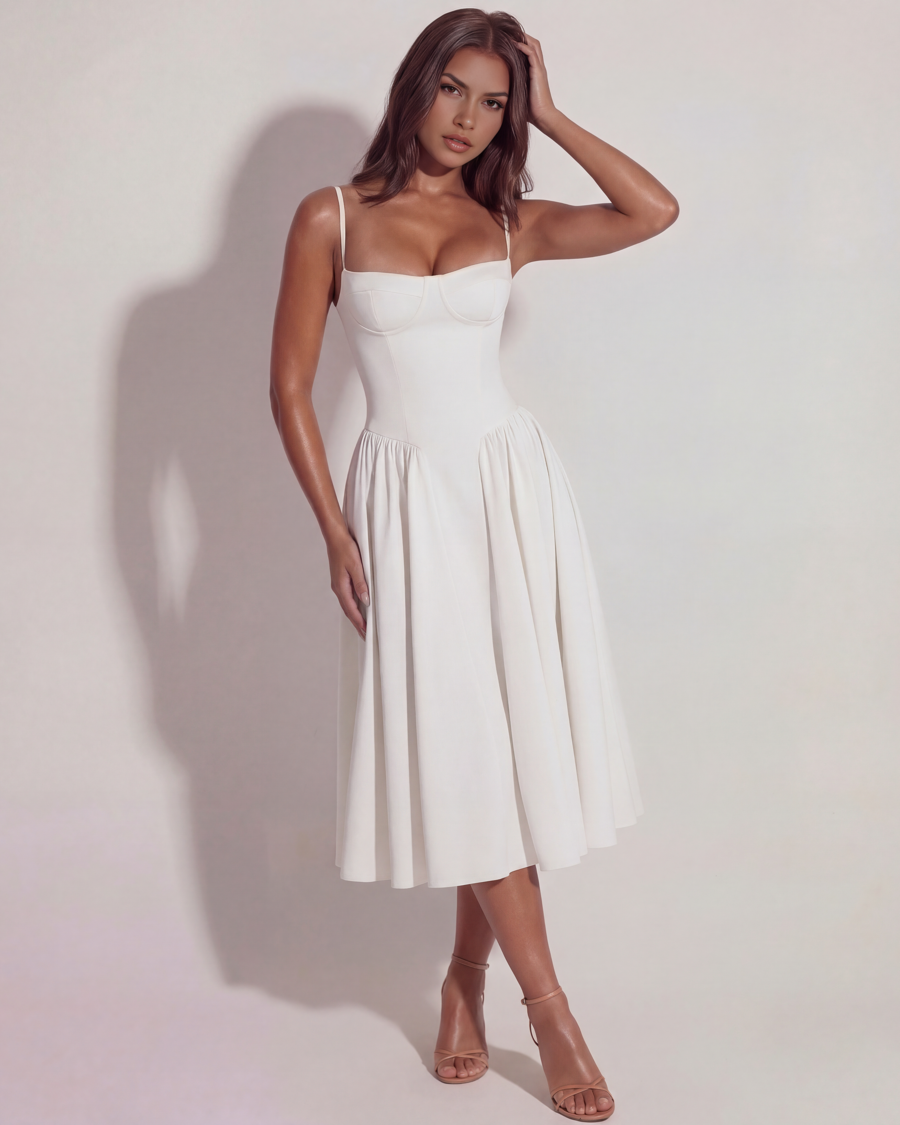 Sweetheart neckline boned midi dress for women | Francesca