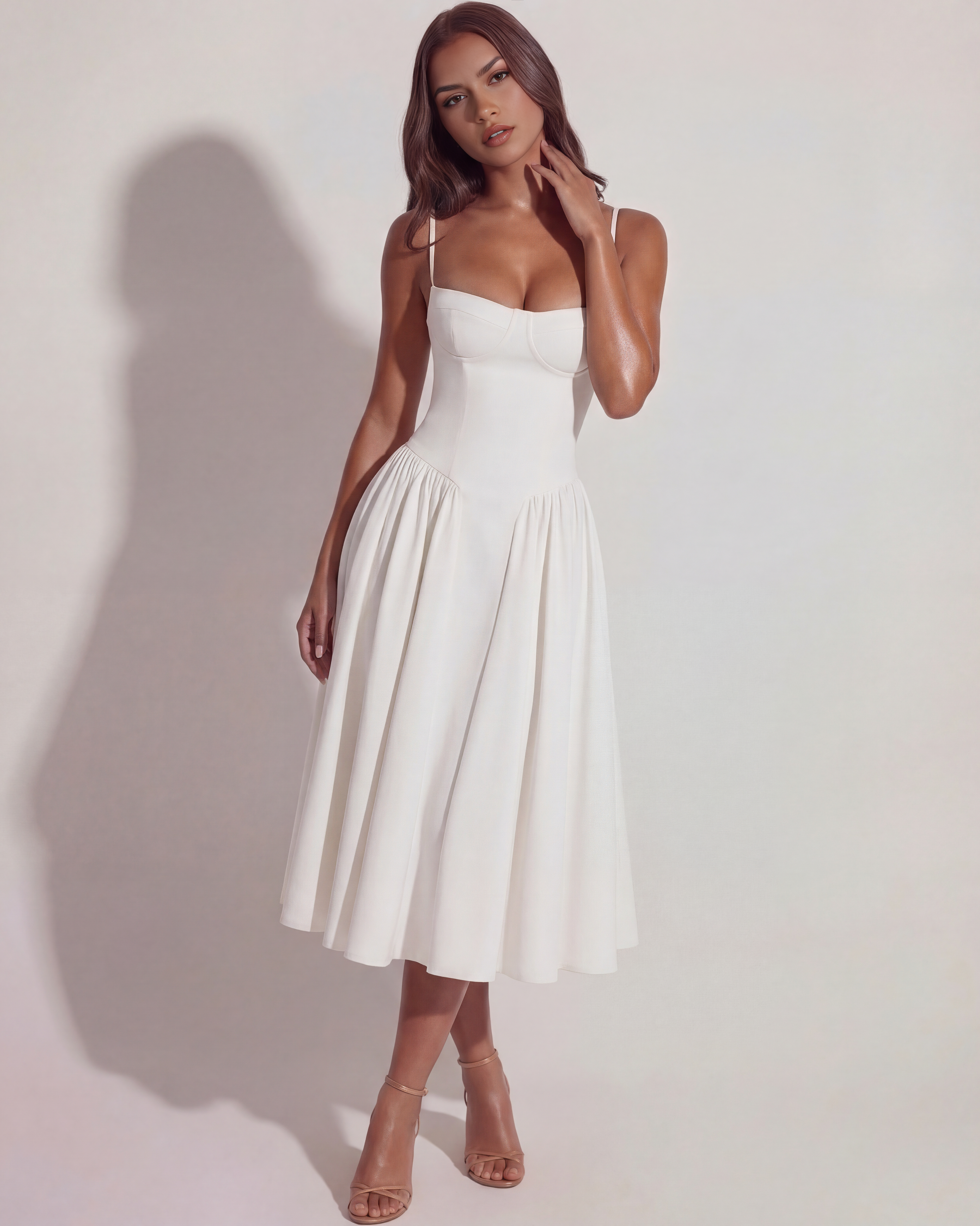 Sweetheart neckline boned midi dress for women | Francesca