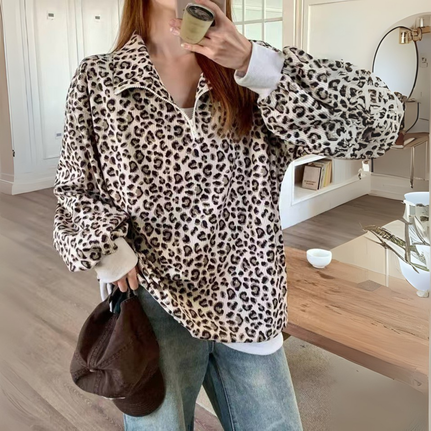 Cozy leopard print sweatshirt for women | Elowra